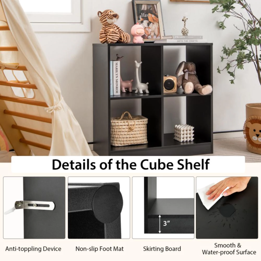 Hivvago 4-Cube Kids Bookcase Freestanding with Open Shelves