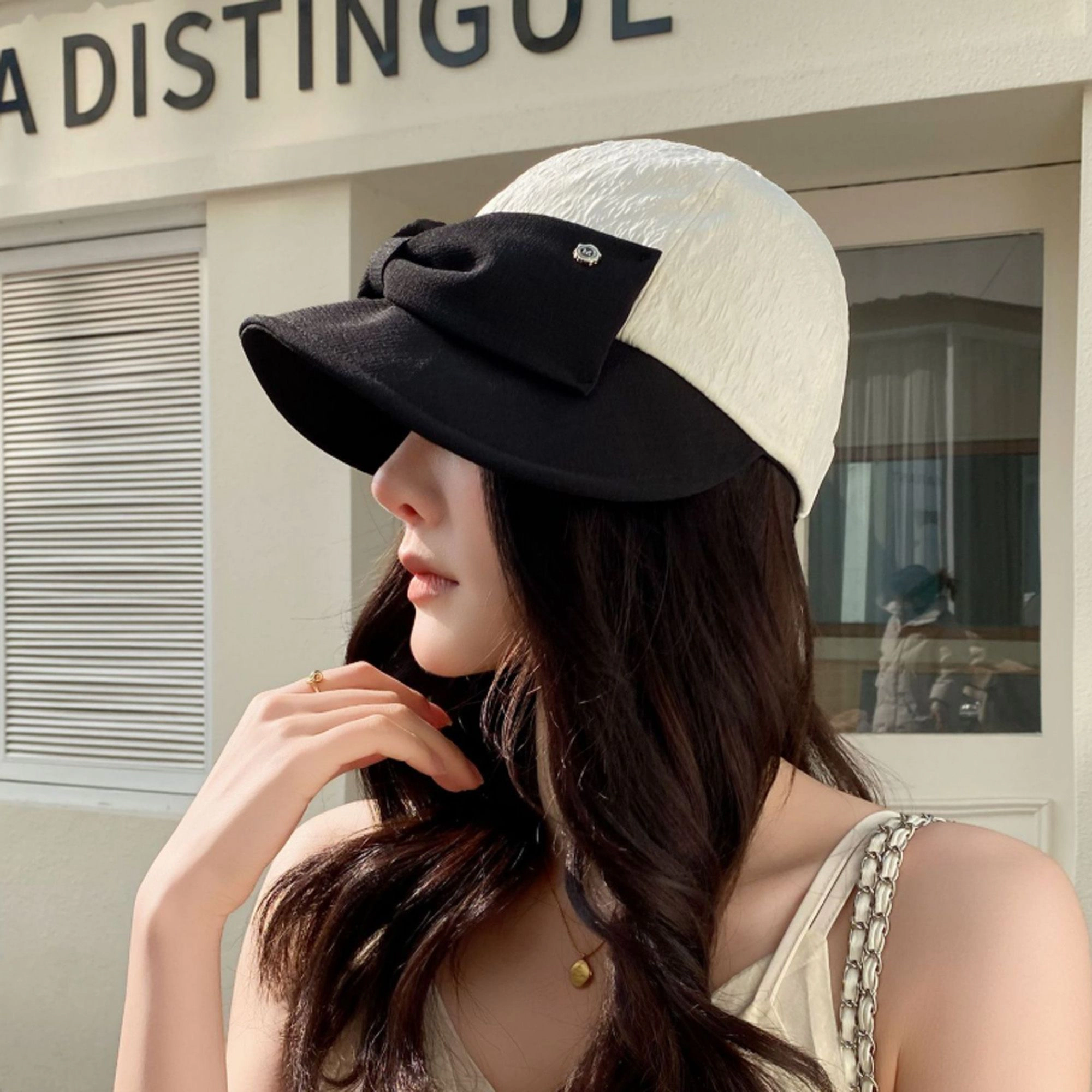 Anna-Kaci Women's Structured Visor Cloche Hat with Oversized Bow and Textured Dome Crown