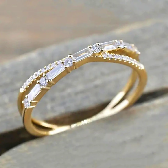 Wardrobe Whimsy Crisscross Baguette Cut Cubic Zirconia Stackable Ring for Women
