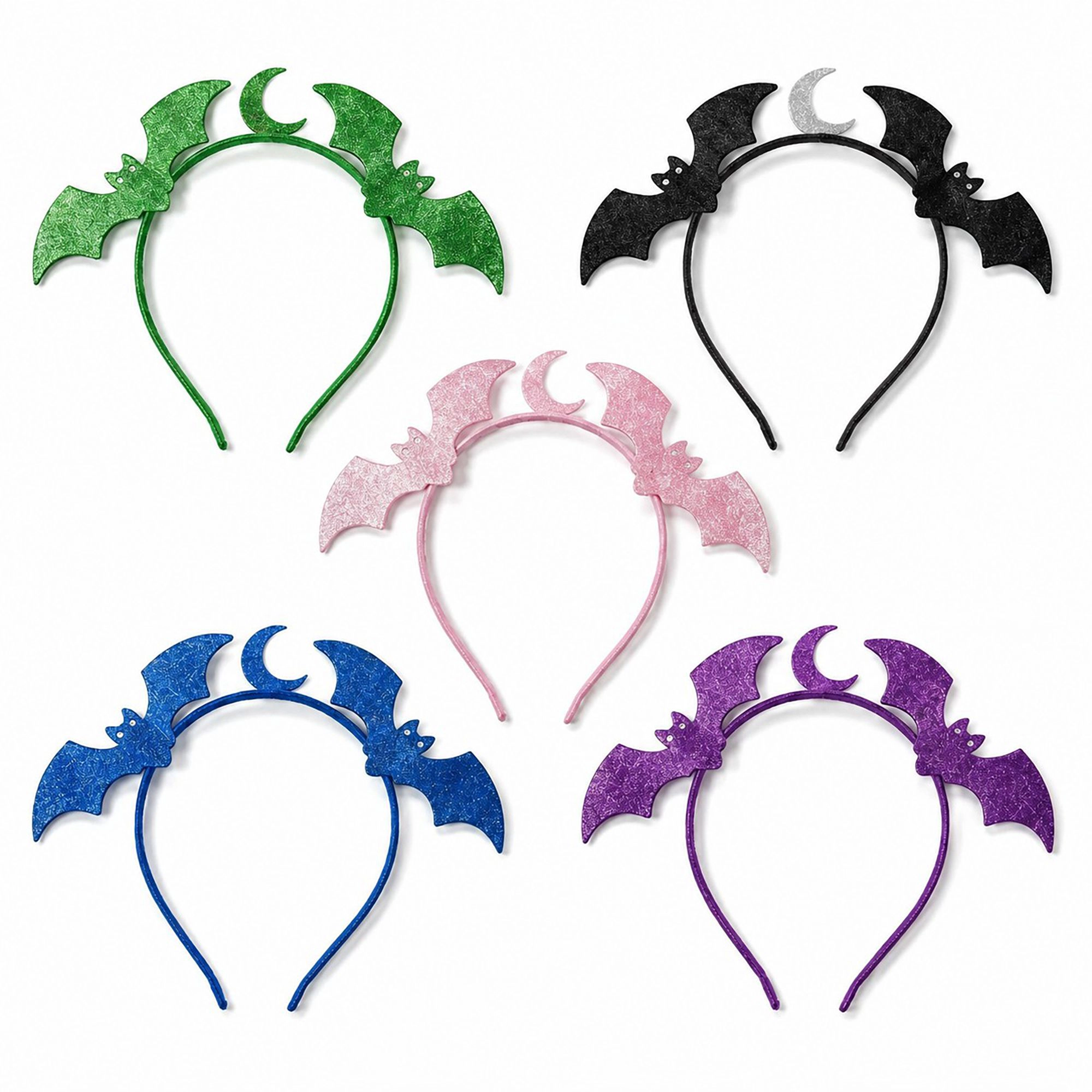 Alilang Women's 5-Piece Glitter Bat Moon Halloween Headband Set
