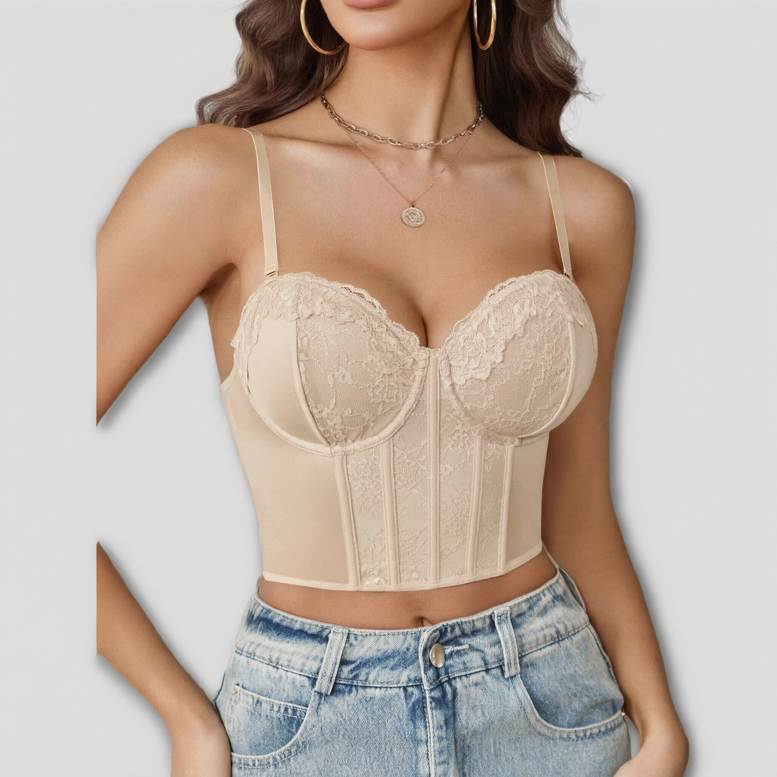 Avidlove Women's Lace V Neck Underwire Bustier Crop Top