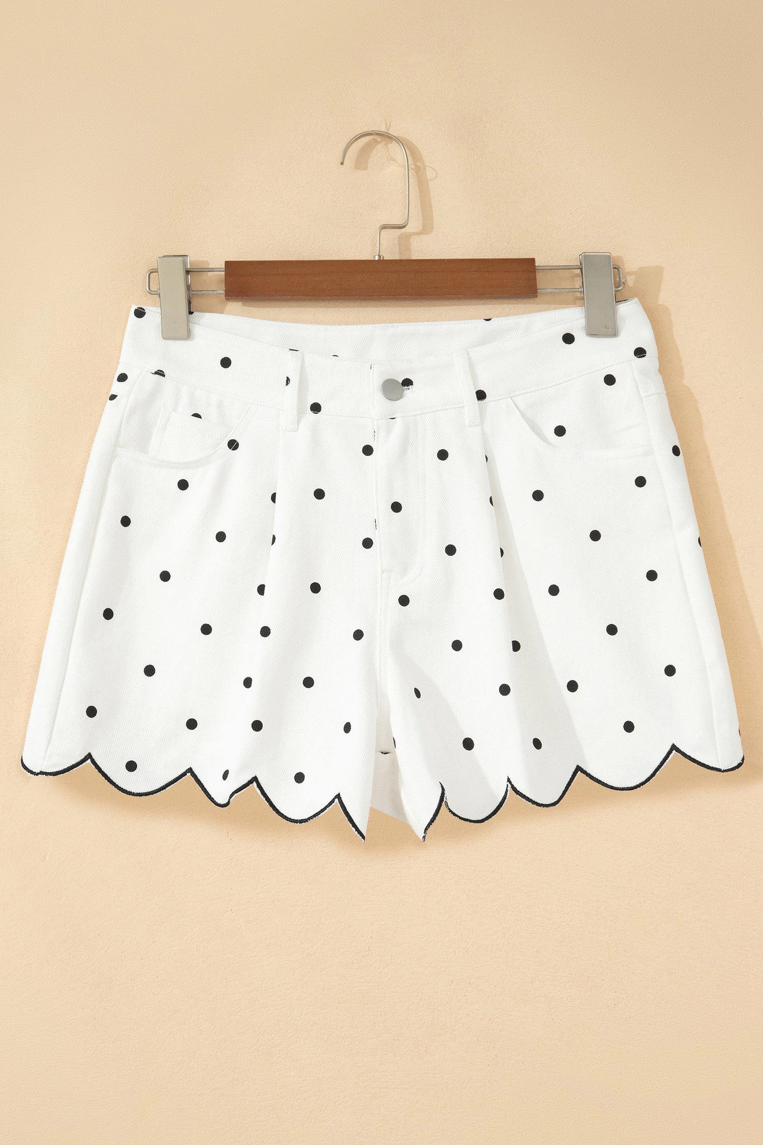 Threaded Pear Womens Elise Embroidered Scallop Hem Shorts