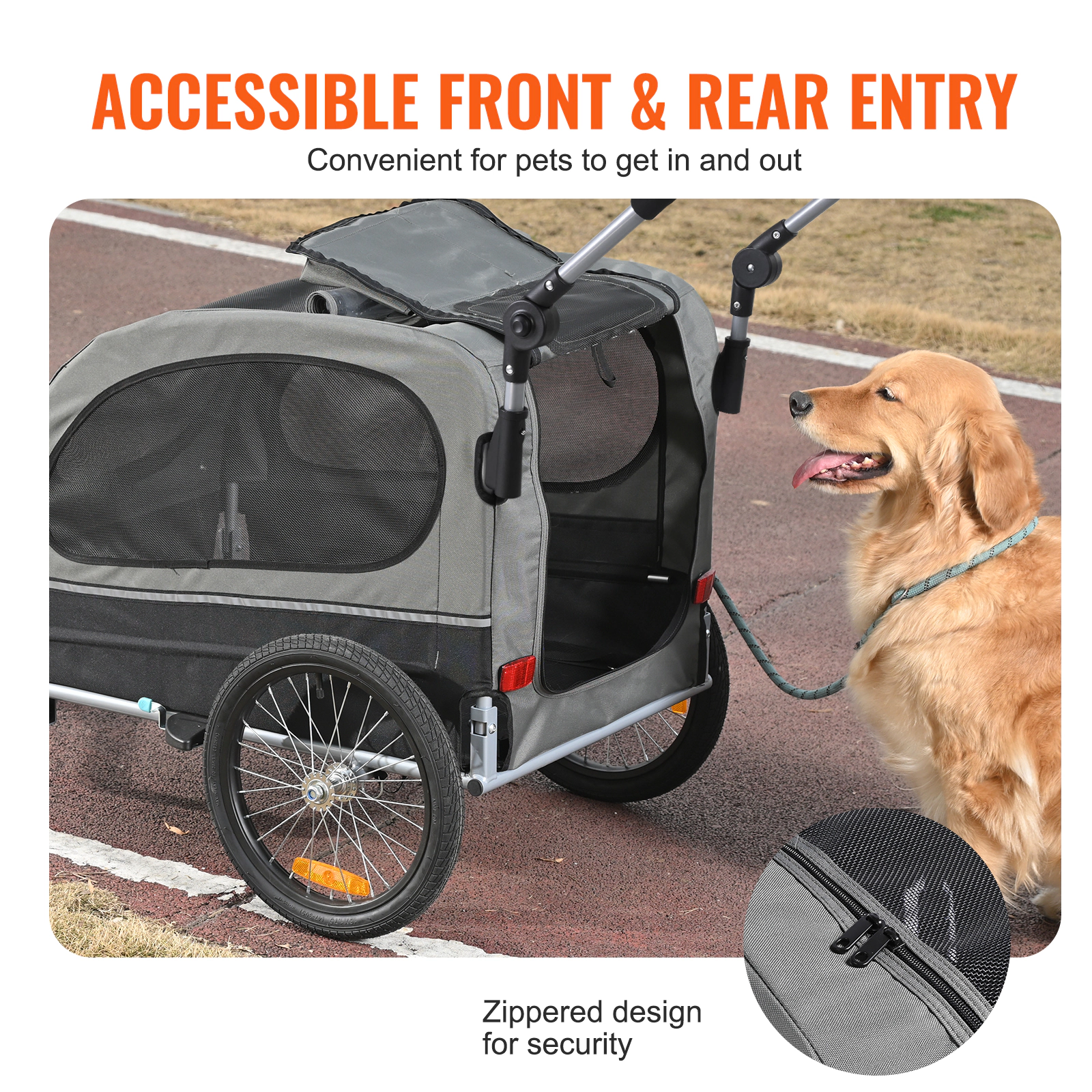 HONGGE 2-in-1 Dog Bike Trailer & Stroller, 88 lb Capacity, Adjustable Handle, Black/Gray