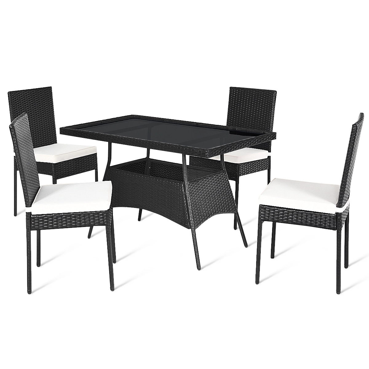 LJG 5 Pieces Rattan Dining Set Glass Table High Back Chair