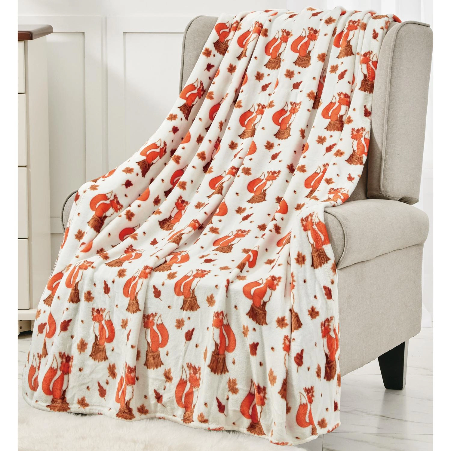 Plazatex Fall Vixen Plush Decorative All Season Throw Blanket 50" X 60" White
