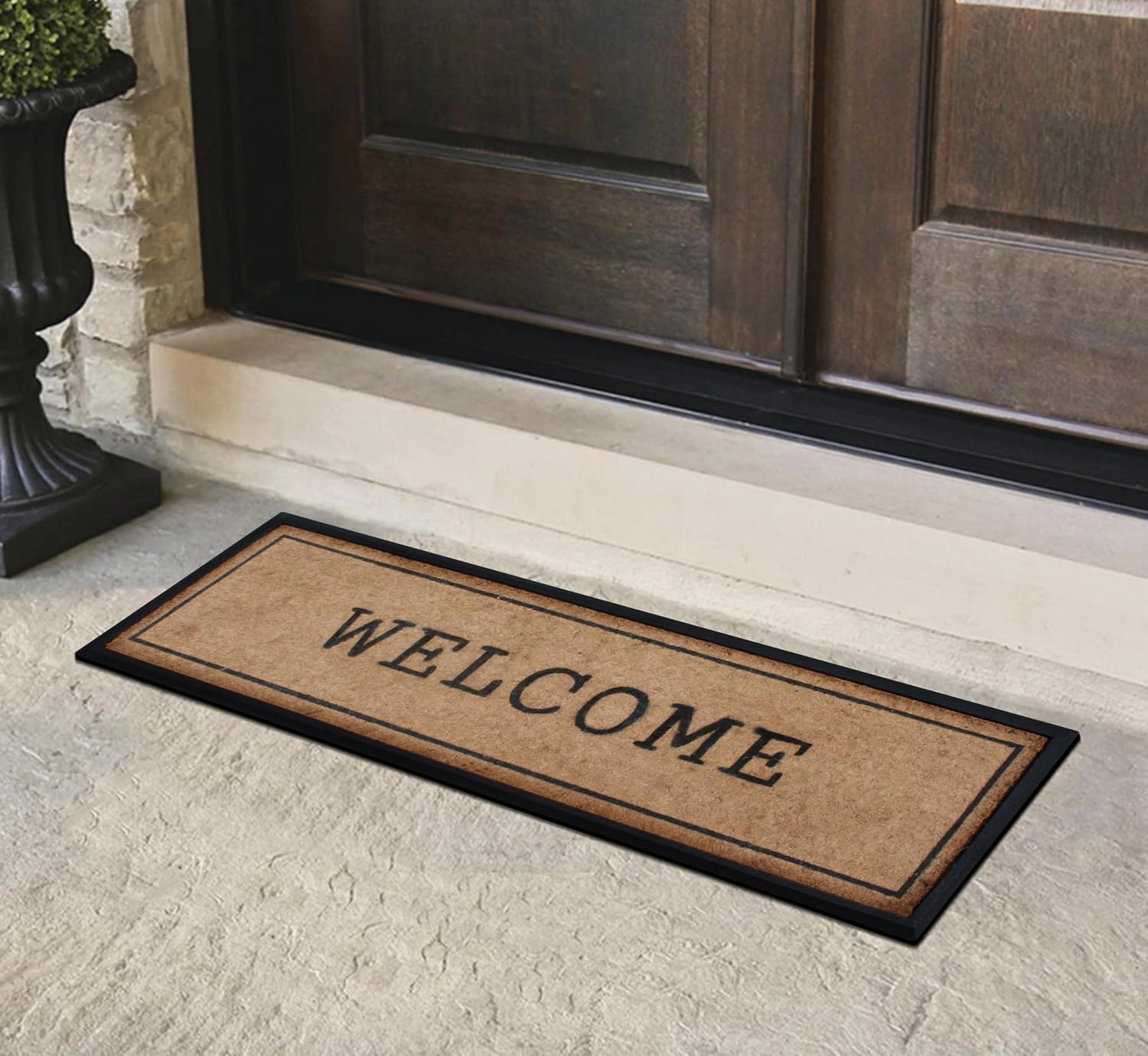 A1HC Coir and Rubber Door Mat 48x18 Inches Heavy Duty Durable Low-Profile Welcome Black Border