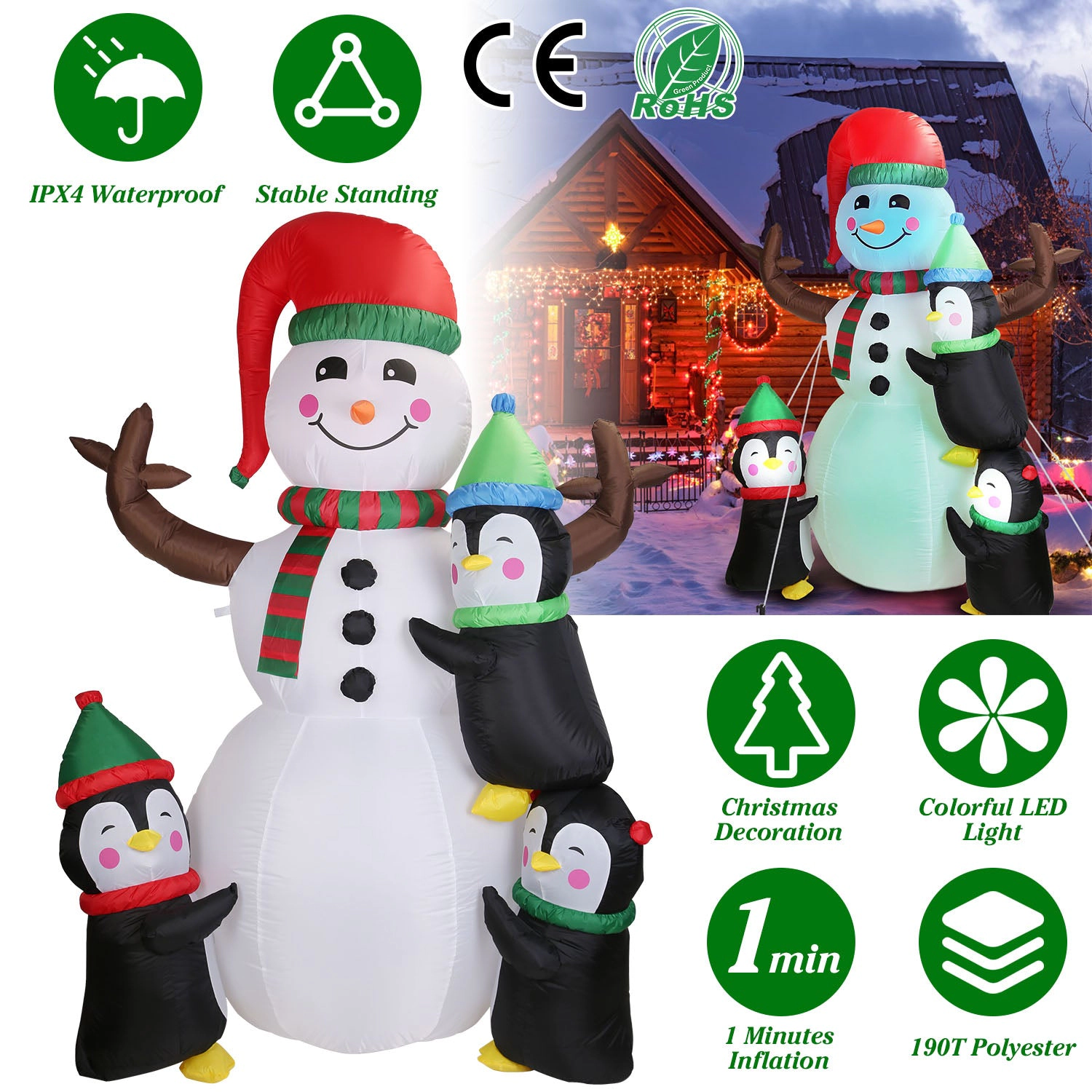 GBruno 5.9ft Inflatable Snowman Penguin Decoration