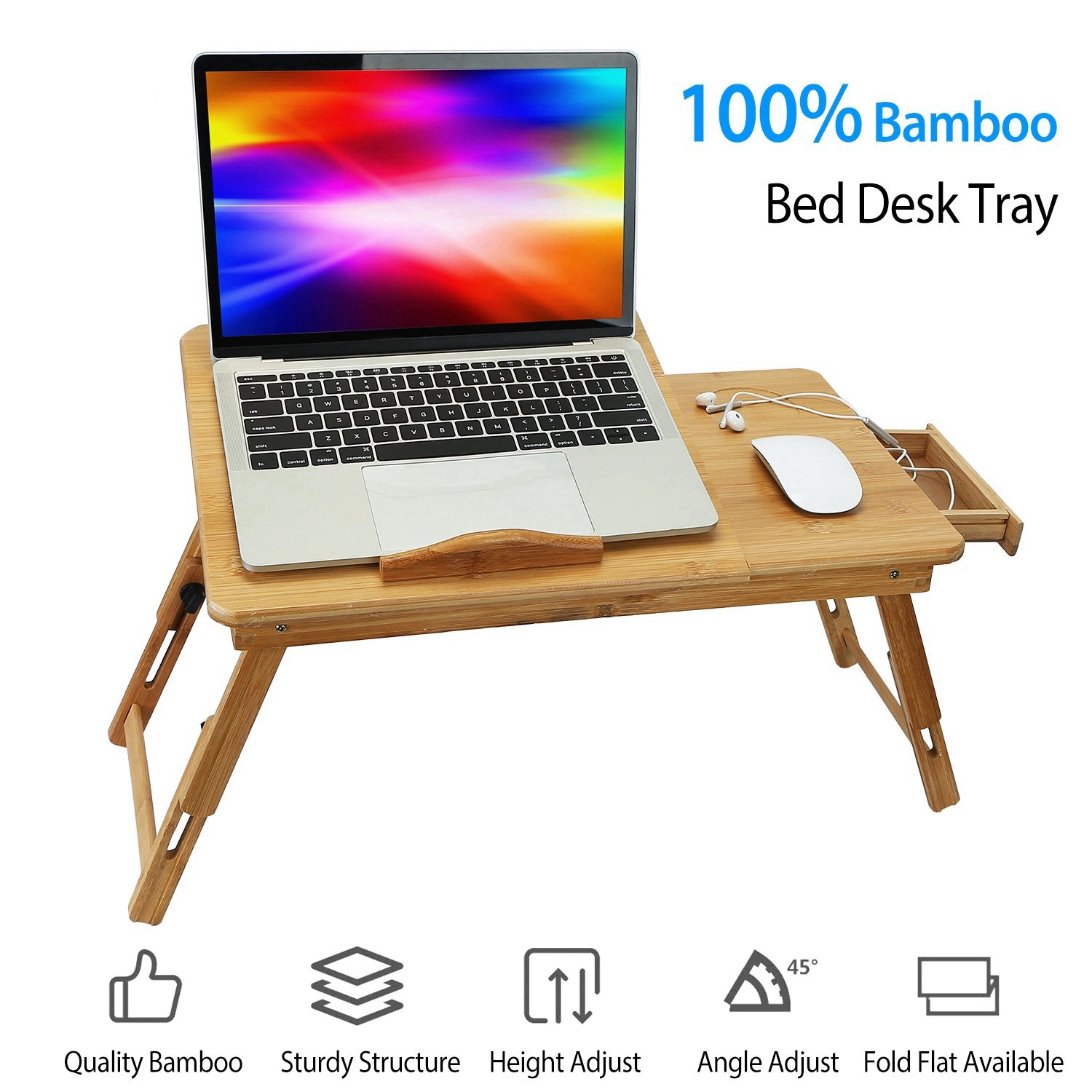 GBruno Bamboo Adjustable Laptop Desk With Drawer