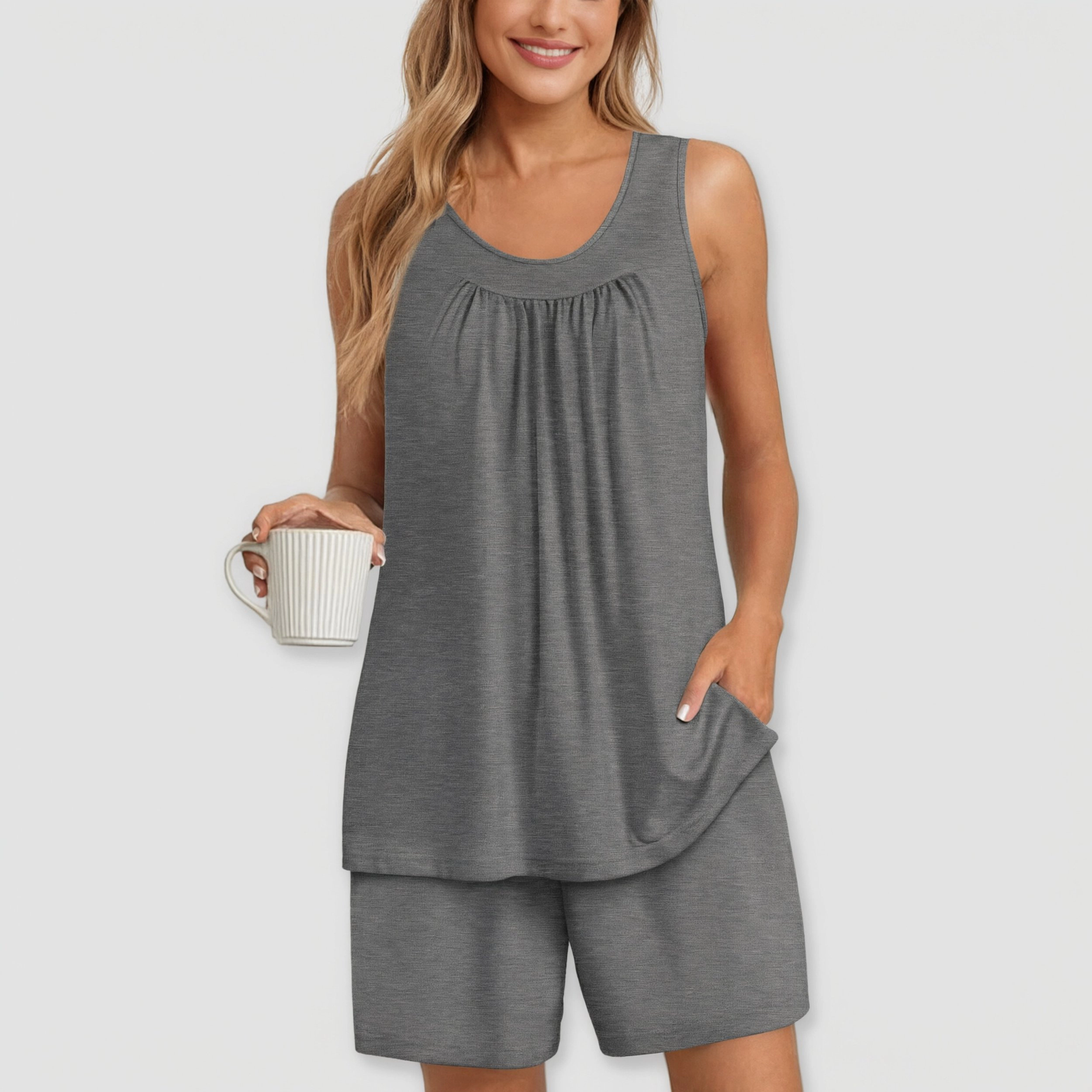 Ekouaer Women’s Sleeveless Summer Pajama Set with Pockets Lounge Sleepwear