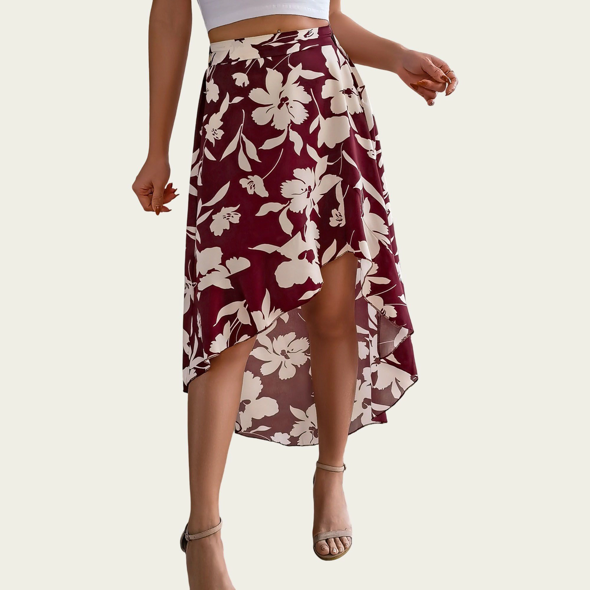 Anna-Kaci Womens Floral High Waist High-Low Skirt