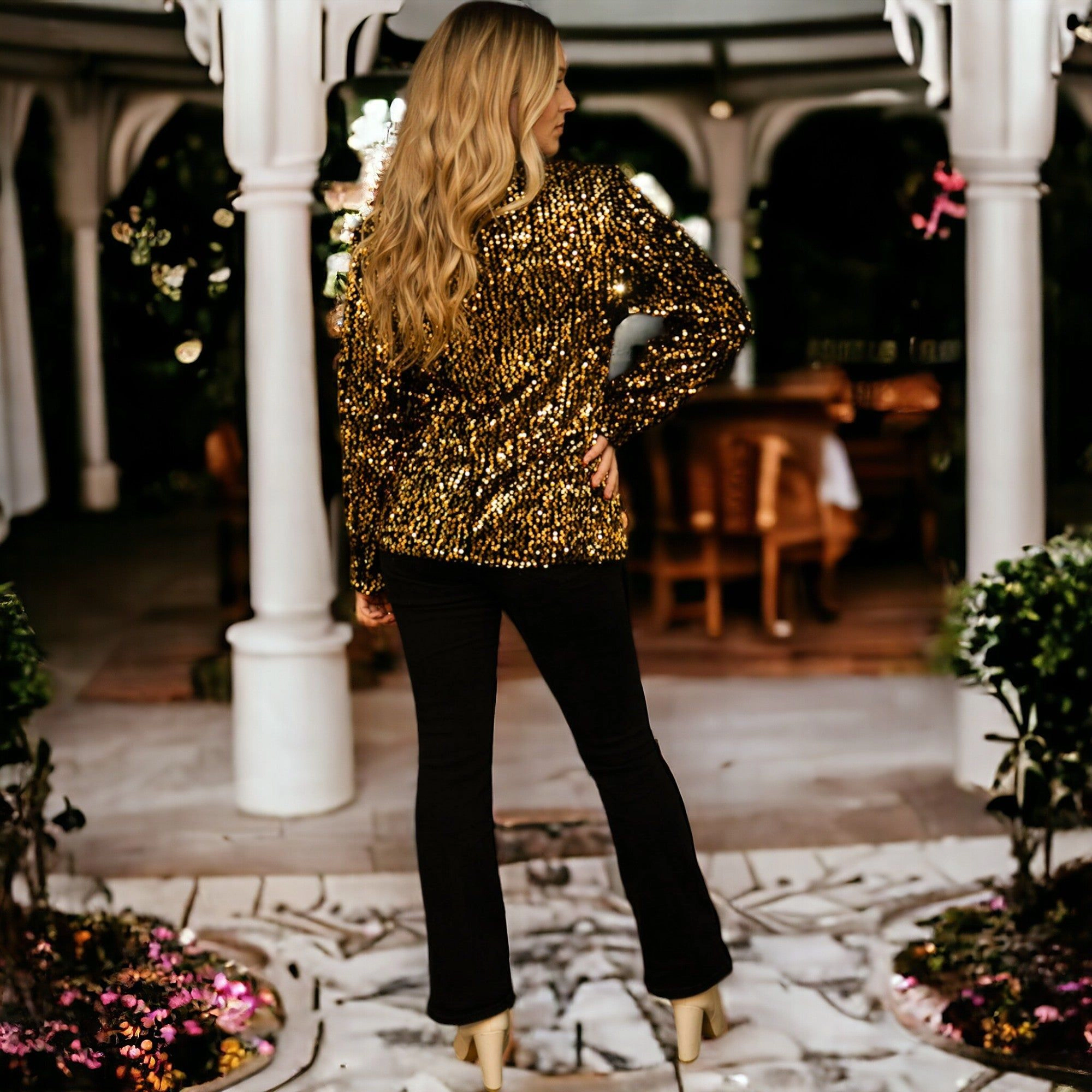 Anna-Kaci Women's Sequin Blazer Cardigan Jacket Open Front Casual Shiny Coat