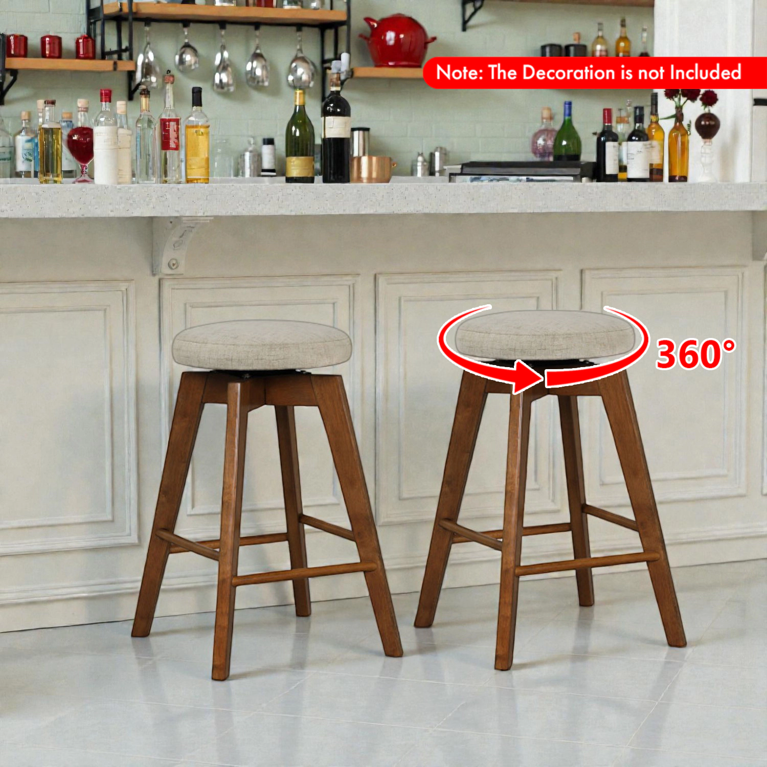 Hivvago Set of 2 26" Swivel Bar Stools with Backless Linen Upholstered Seats