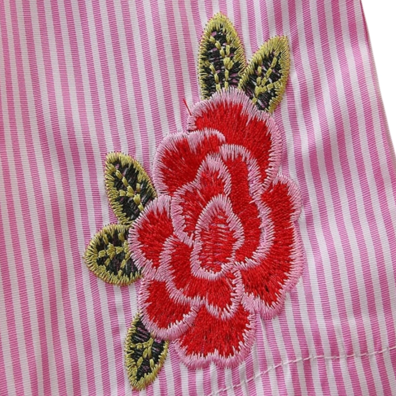 Laurenza's Toddler Girls Pink Striped Embroidered Romper