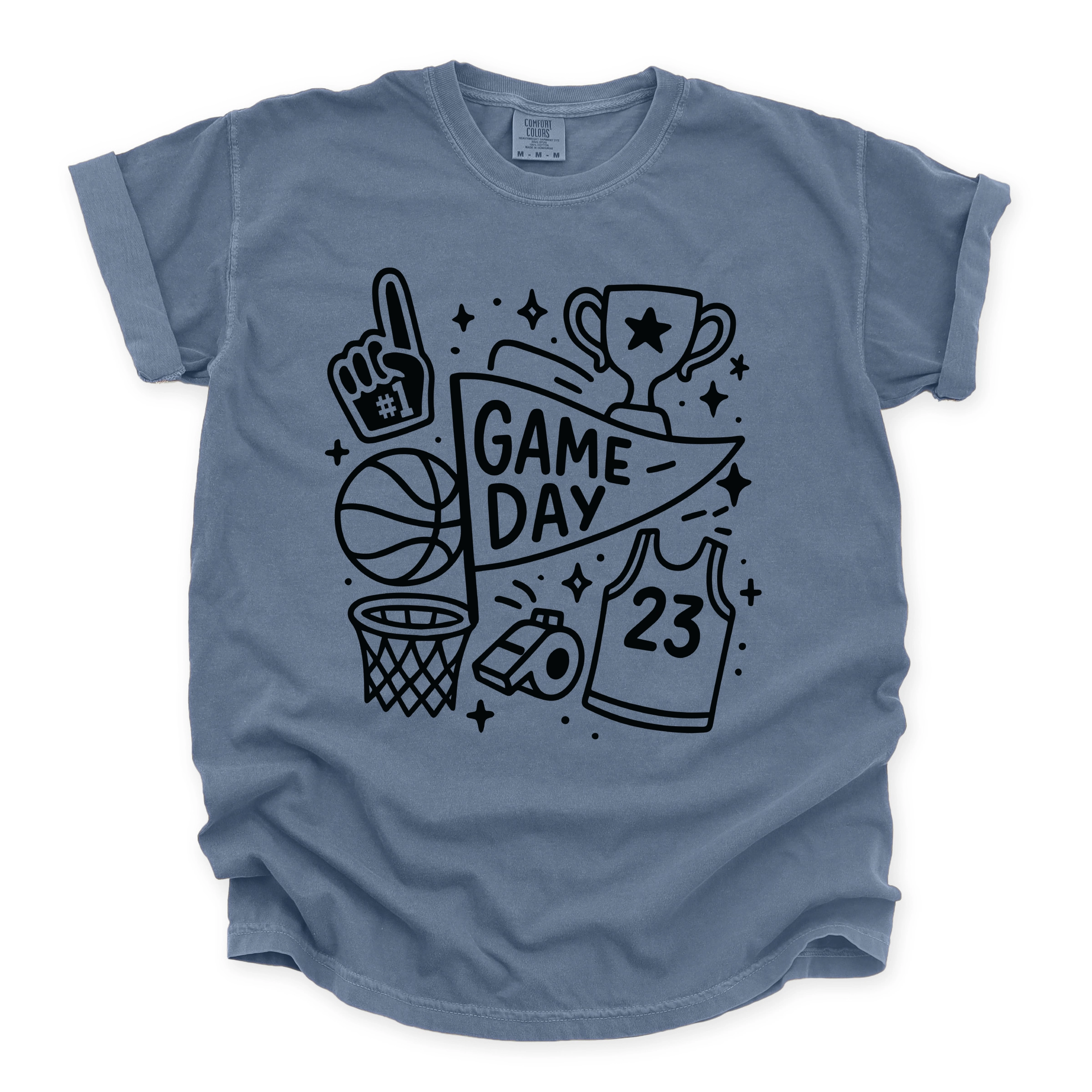 Simply Sage Market - Women's Garment Dyed Graphic T-Shirt Basketball Game Day Doodles