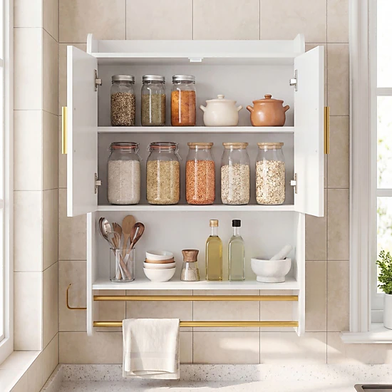 SlickBlue Bathroom Wall Cabinet with Adjustable Shelf and Towel Bars