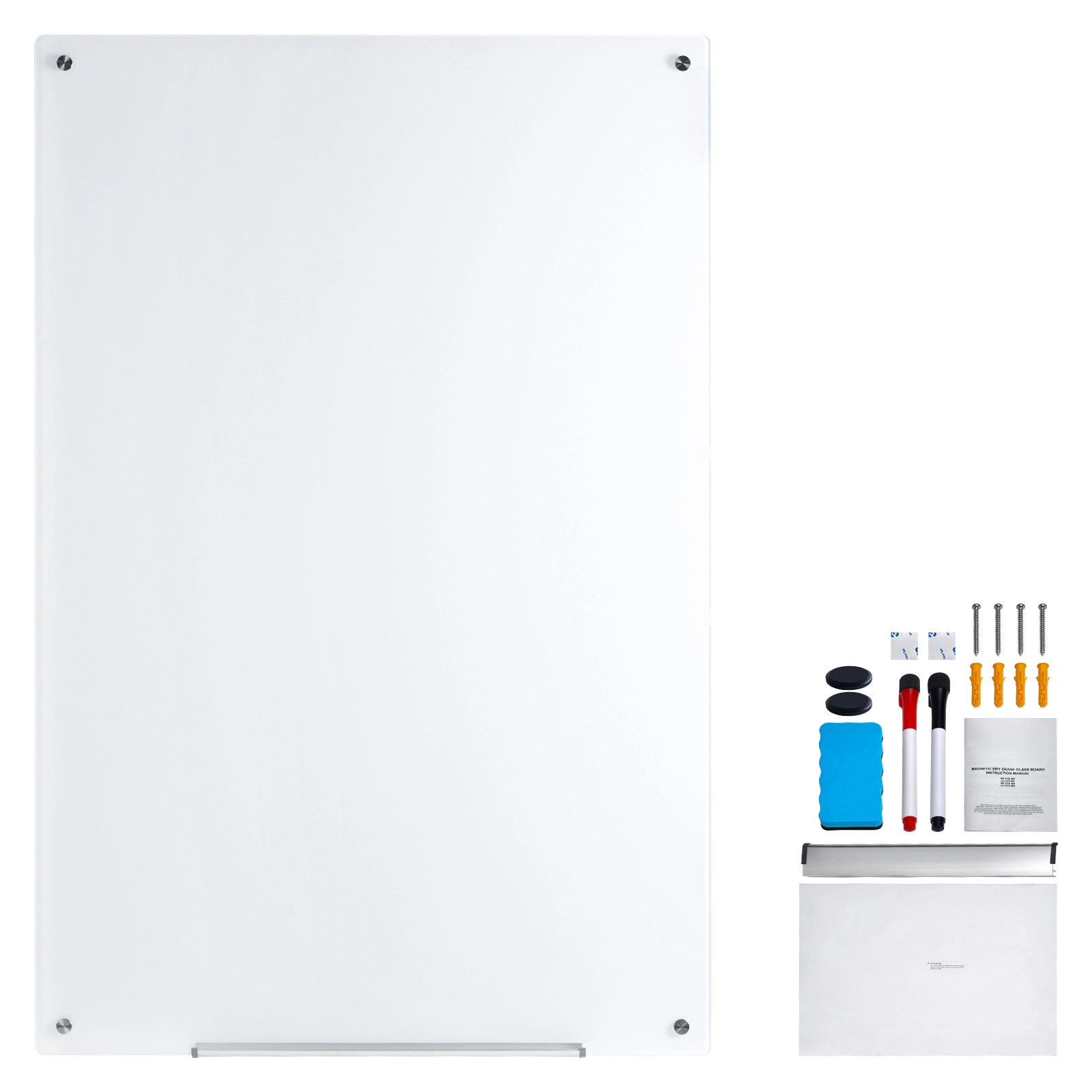 HONGGE 36 x 24 Inch Magnetic Glass Whiteboard, Frameless Wall-Mounted Dry Erase Board with Marker Tray