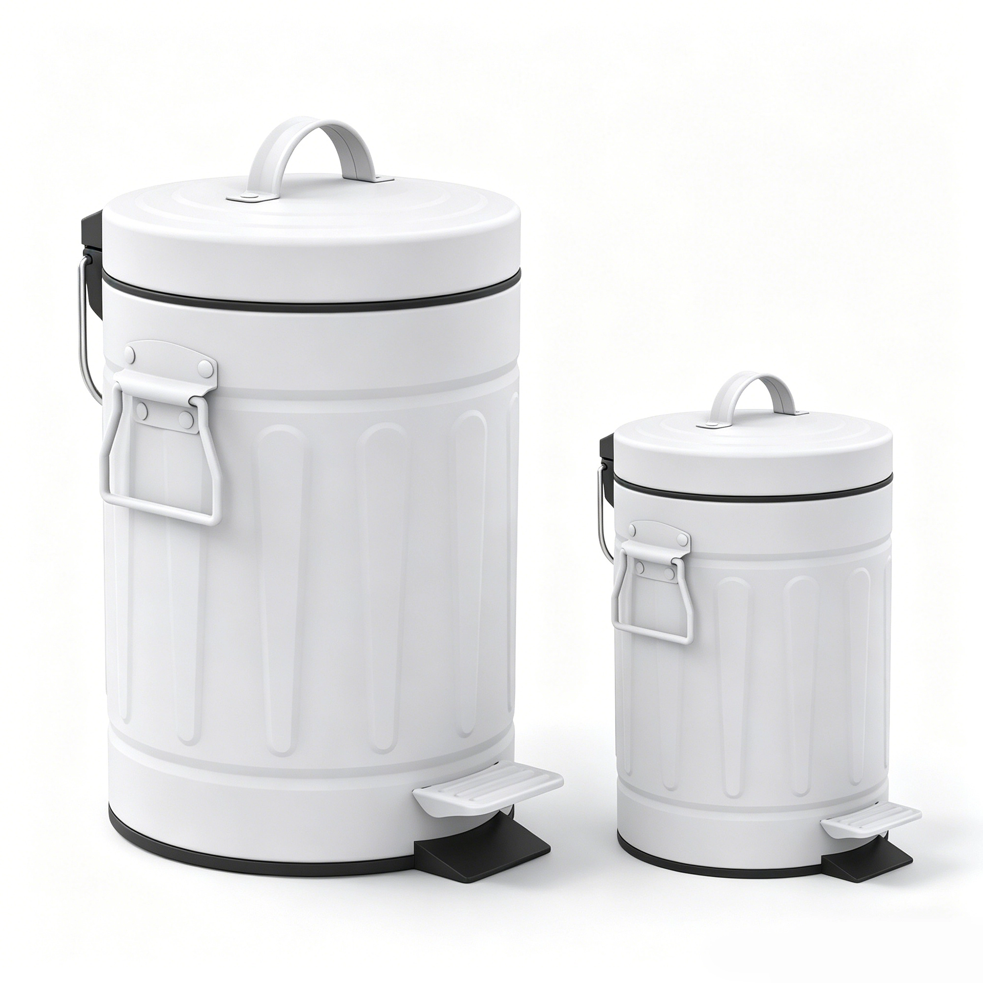 Innovaze 3.2 Gal./12-Liter and 0.8 Gal./3 Liter Old Time Style Round  White  Metal Step-on Trash Can Set