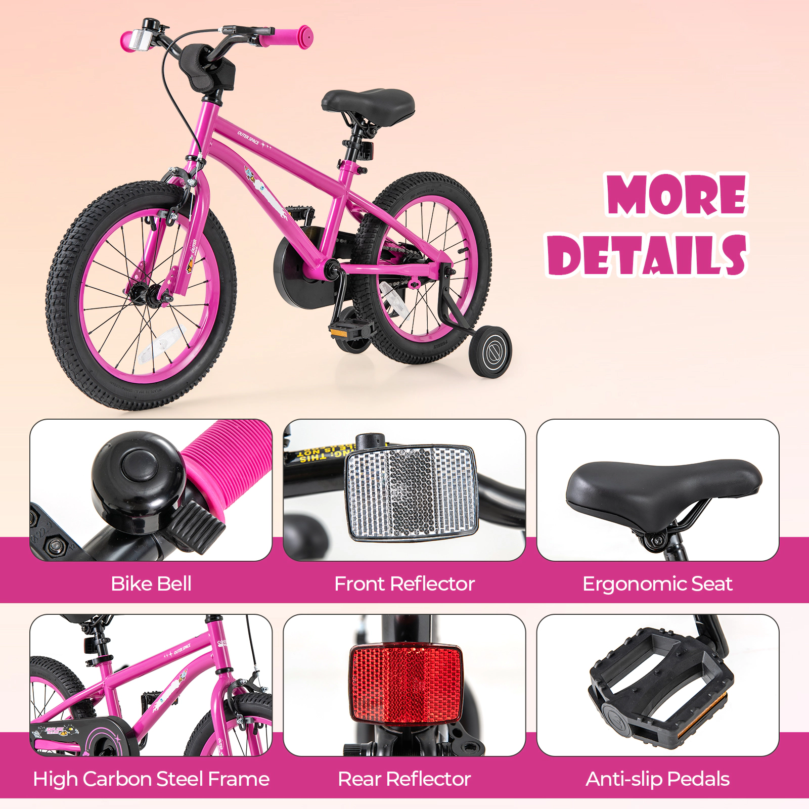 LJG Kids Bike Adjustable with Removable Training Wheels