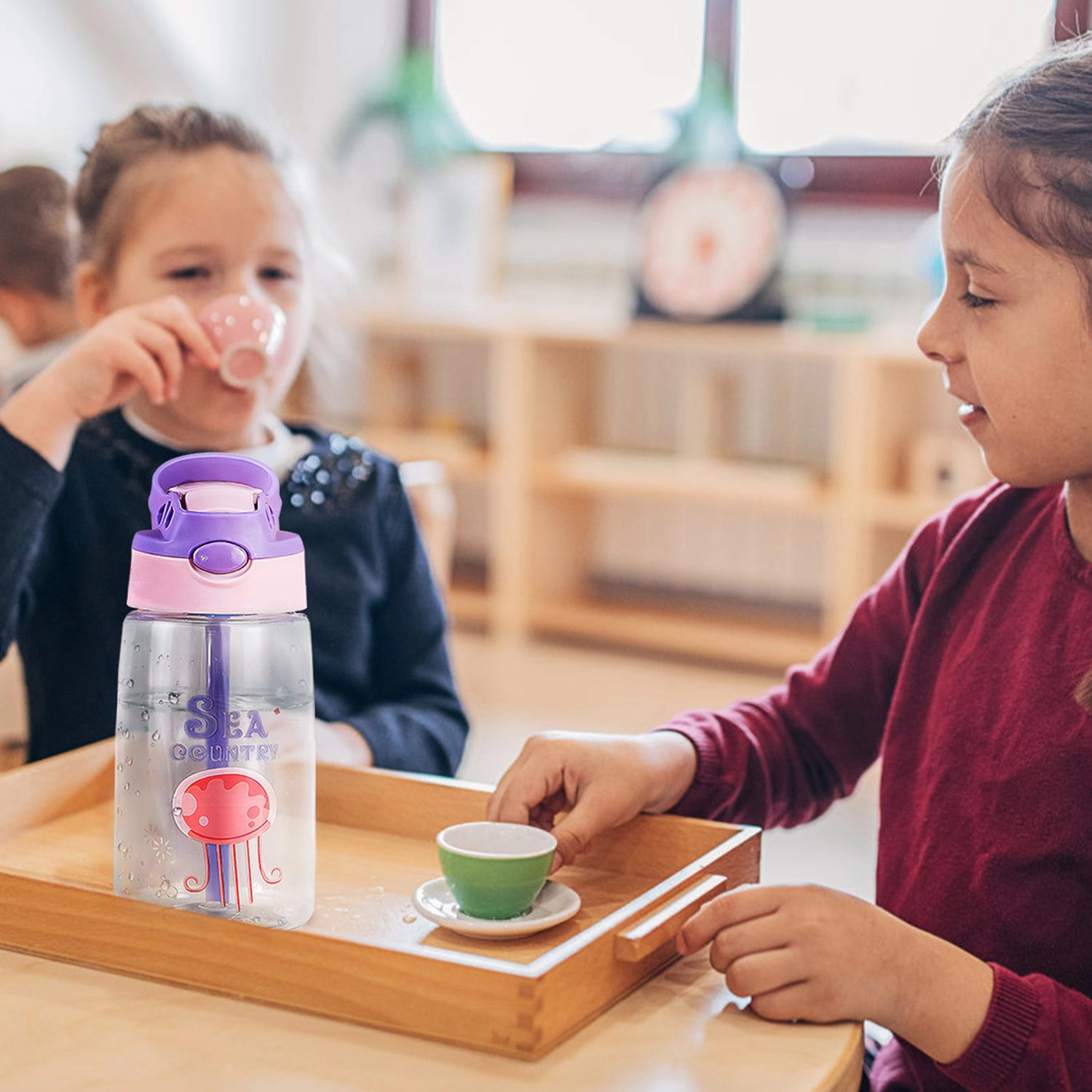 GBruno Push-Button Kids Water Bottle With Straw