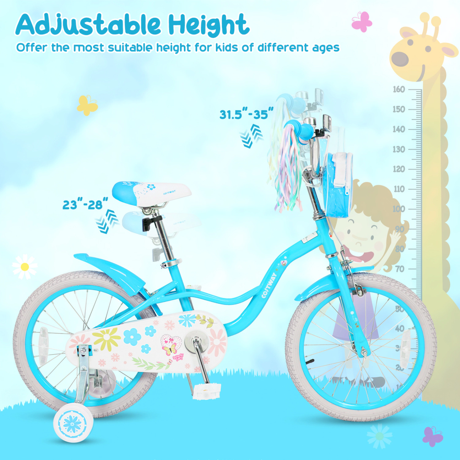 LJG Girls Bike with Front Bag and Streamers