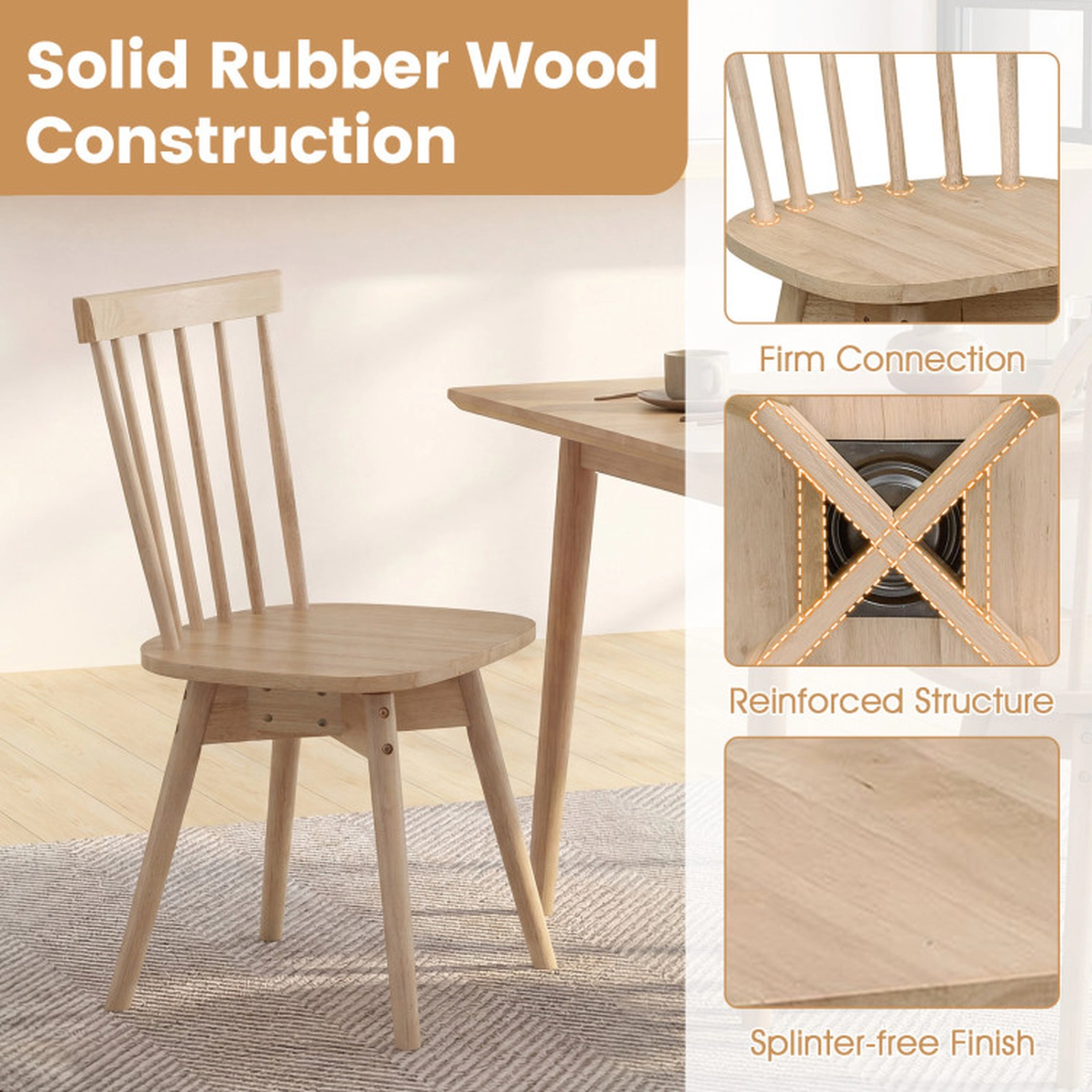 SUGIFT Set of 4 Natural Windsor Dining Chairs with 360-Degree Swivel Seat 17.5-in W 35-in H 330-lb Per Chair