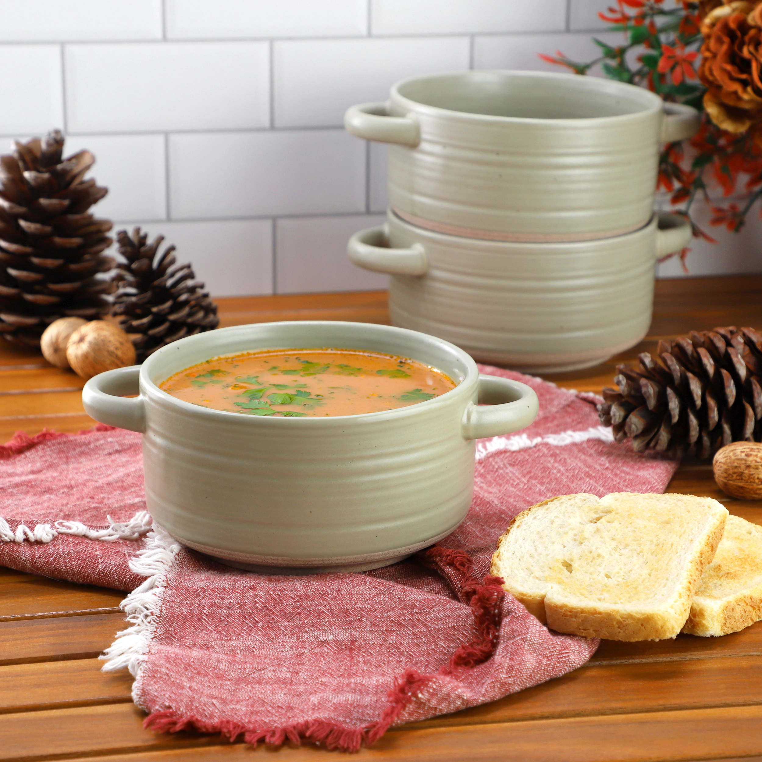 Gibson Elite Monaco Circle 6 Piece 6 Inch Stoneware Soup Bowls with Handles in Cream