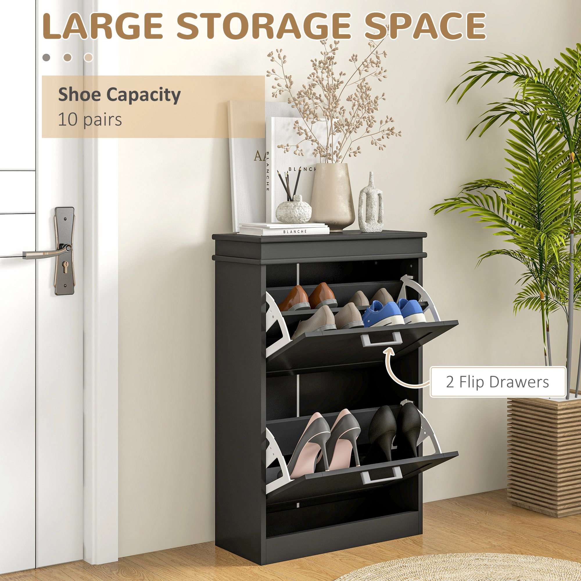 HONGGE Modern Shoe Storage Cabinet with Flip Drawers for Pairs Narrow Organizer Entryway Hallway