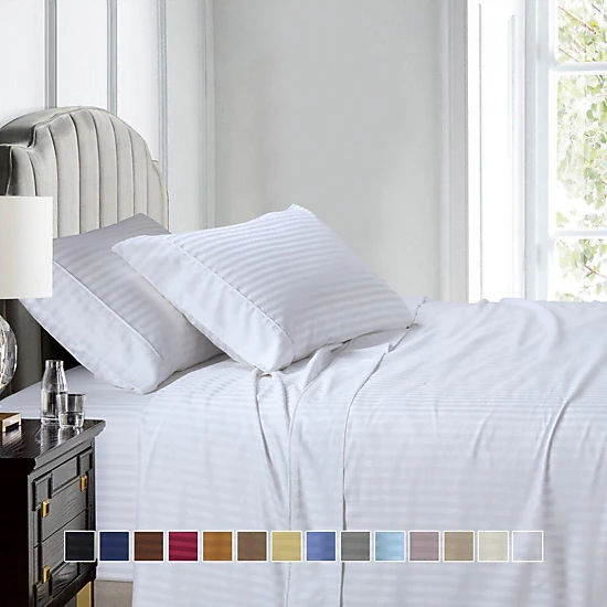 Egyptian Linens 608 Thread Count Damask Stripe Cotton Top Split Flex ...
