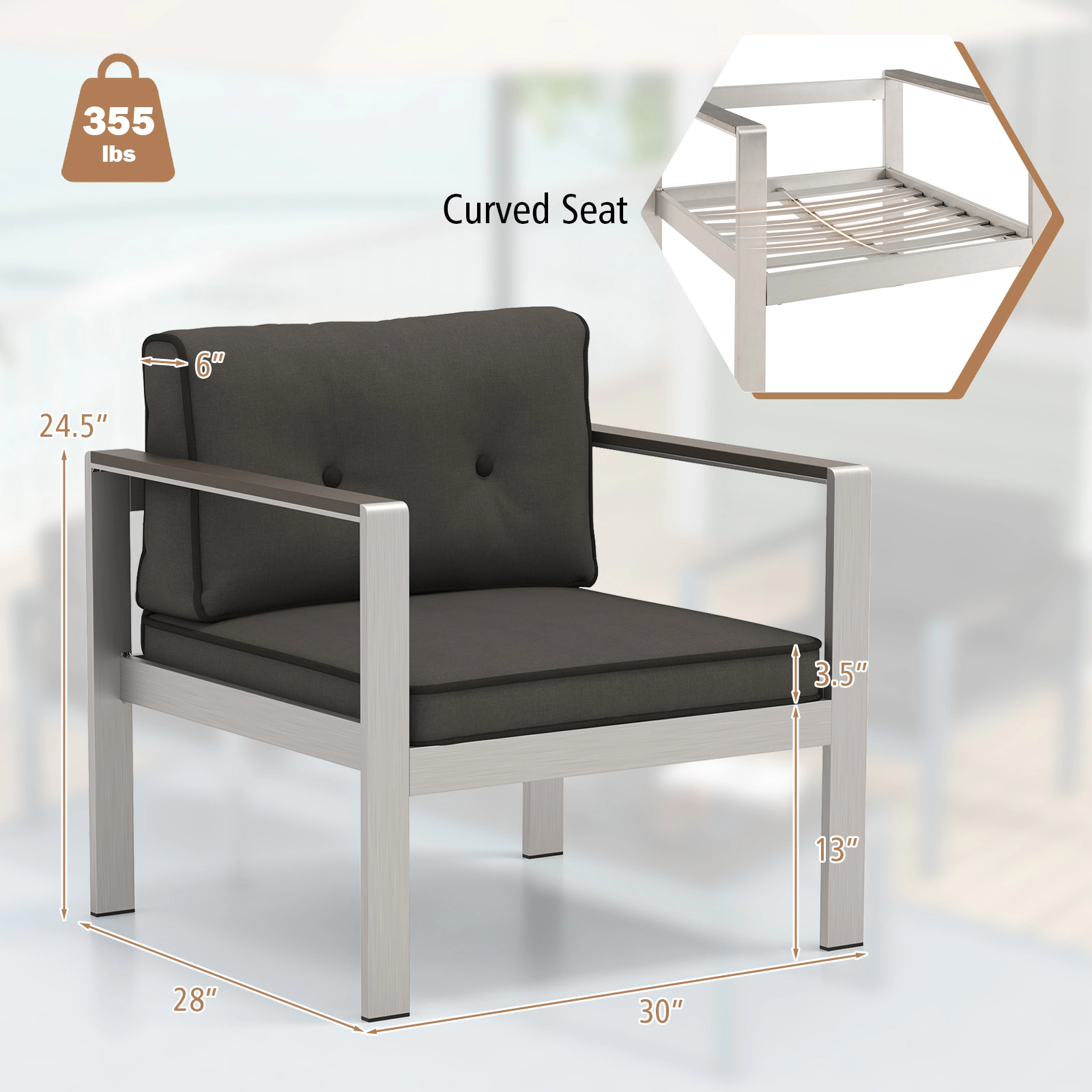 LJG Contemporary Sofa Chair with WPC Armrests and Back Cushions