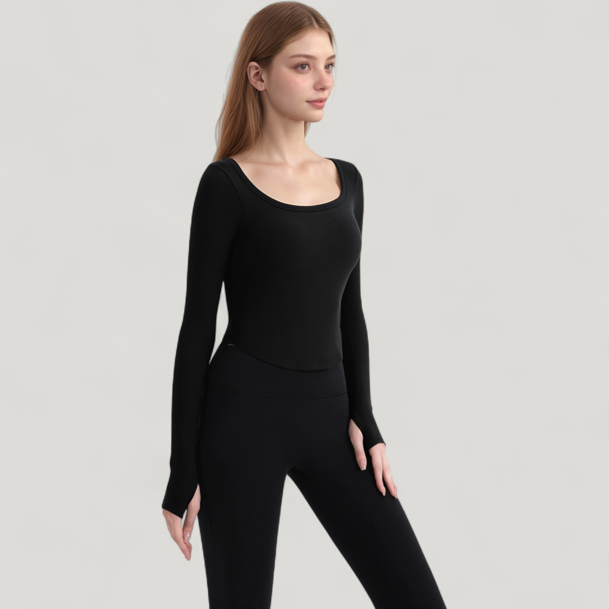 Anna-Kaci Women's Long Sleeve Pullover Top with Deep Scoop Neck and Fitted Stretch Design