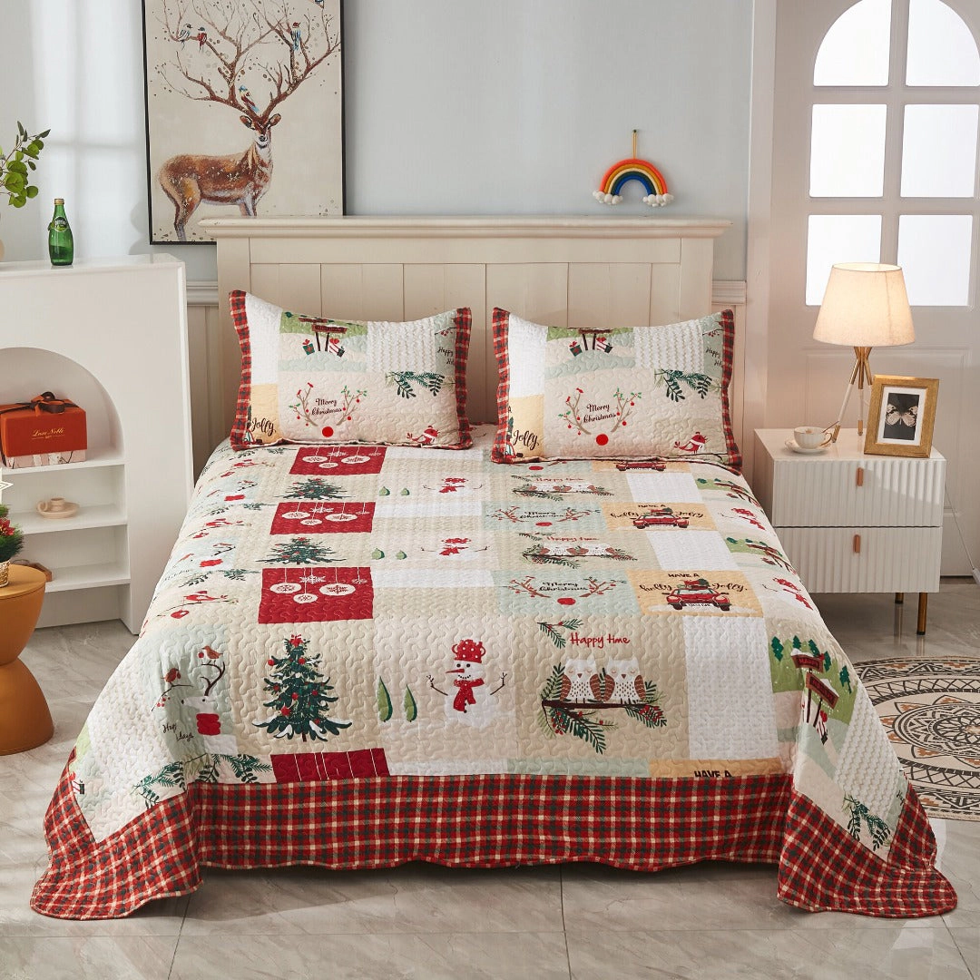 MarCielo 3 Piece Christmas Patchwork Quilt Bedspread Set Lightweight Holiday Bedding Set