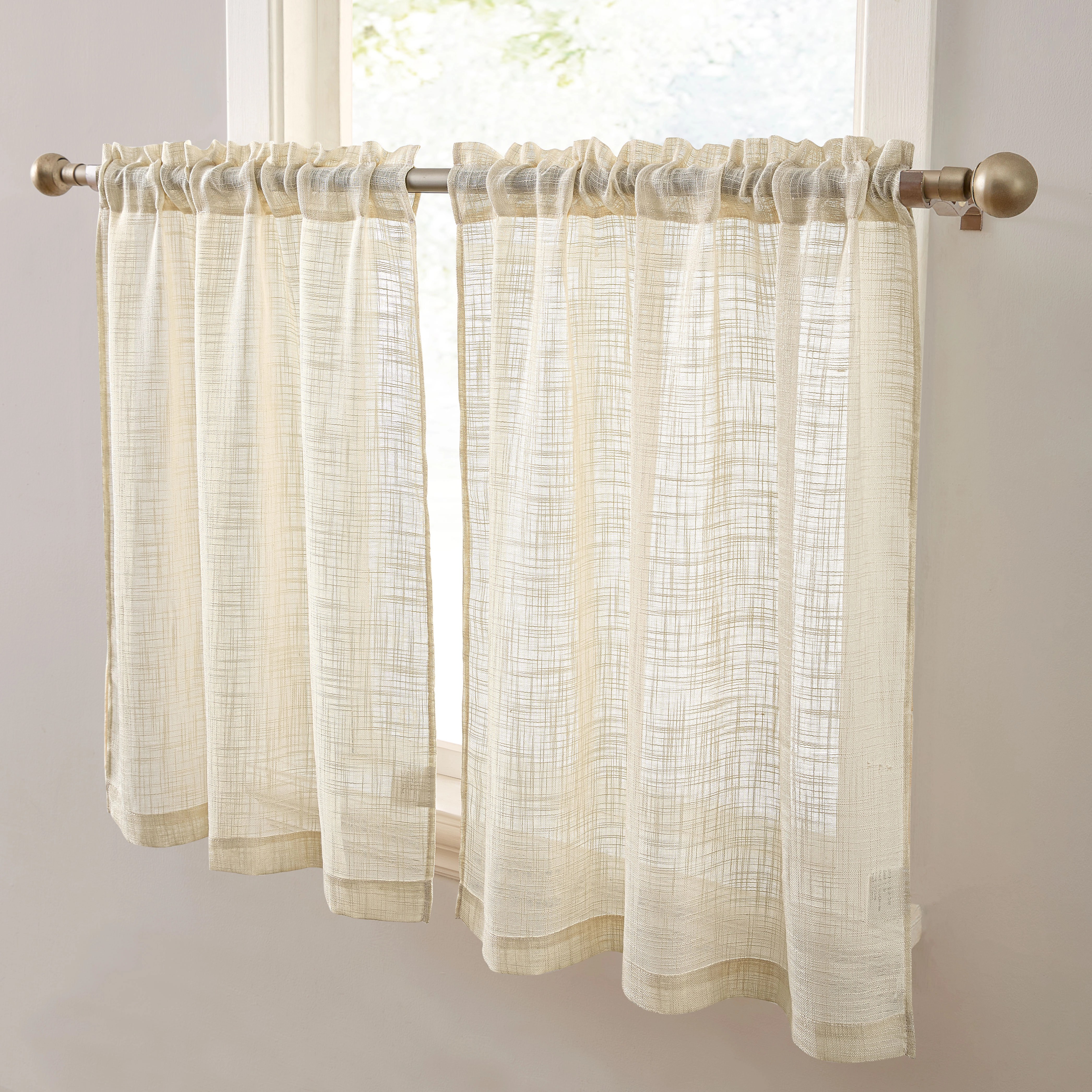 HLC.ME Linda Faux Linen Textured Semi Sheer Privacy Light Filtering Rod Pocket Thick Cafe Curtain Tiers - Set of 2