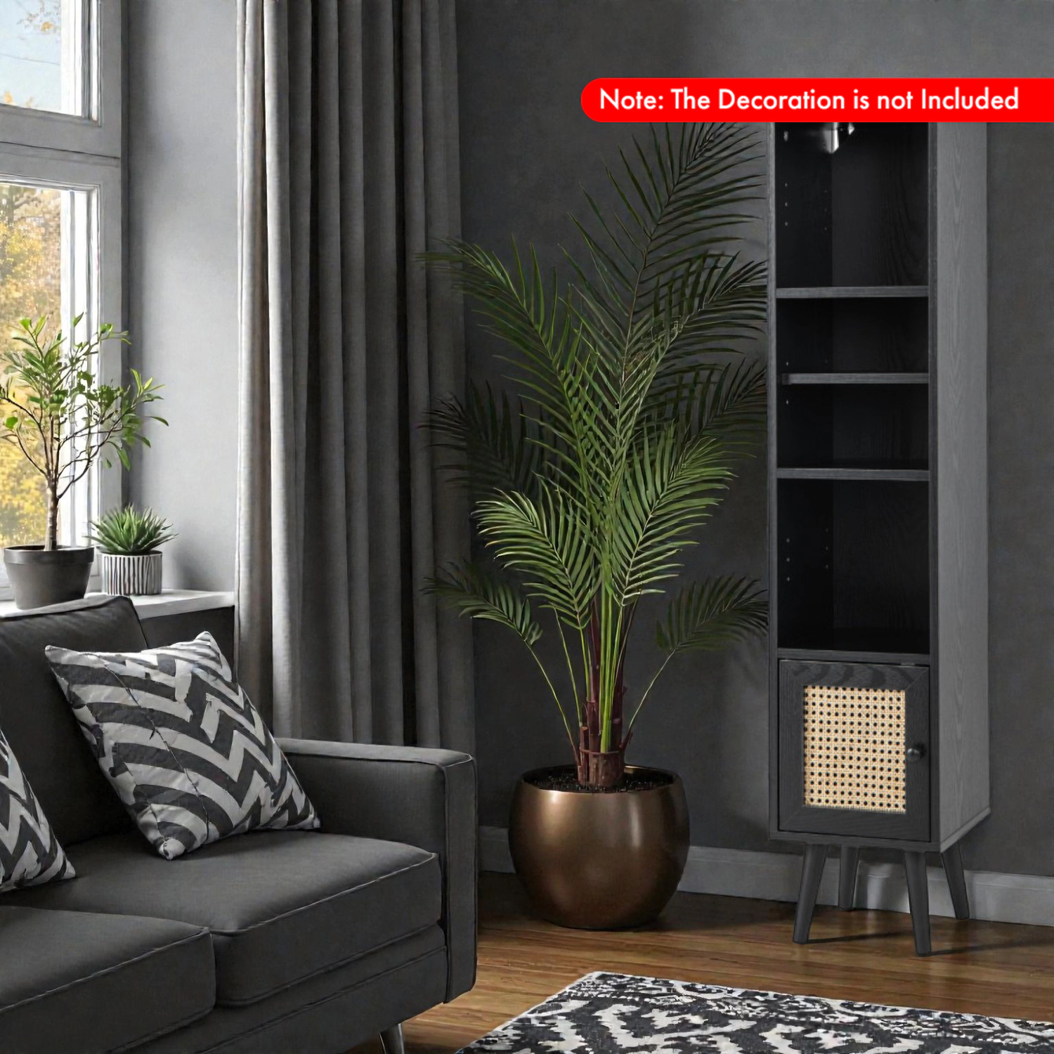 Hivvago Modern Slimline Storage Unit with 4 Rattan Front Compartments