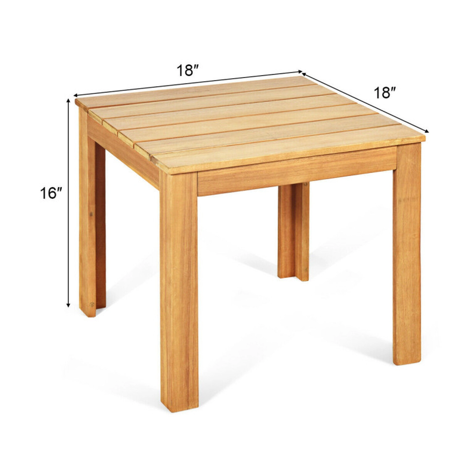 SUGIFT Square Slatted Top Solid Acacia Wood Outdoor Patio Side Table 18-in x 18-in x 16-in 220-lb Capacity Natural