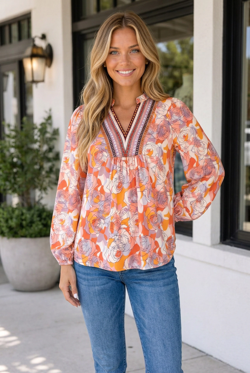 Threaded Pear Lillian Sleeve Shift Blouse Long Top