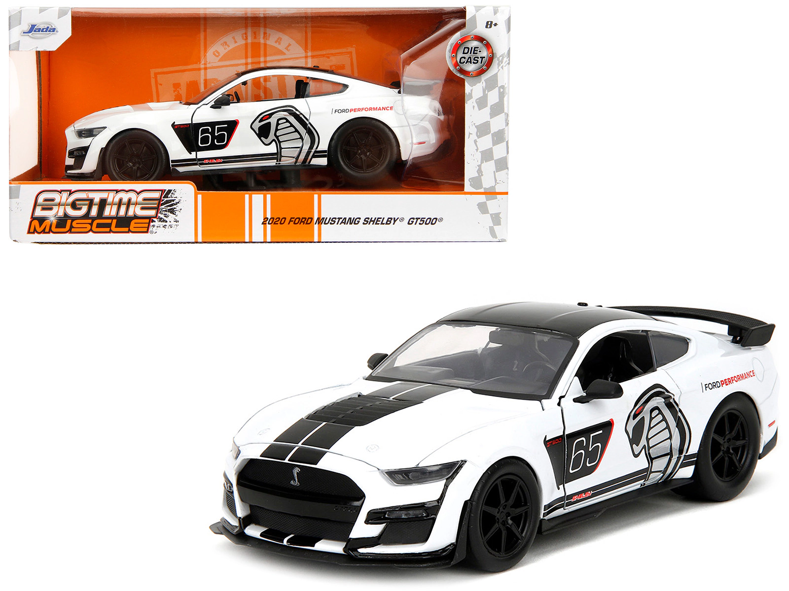 Jada 2020 Ford Mustang Shelby GT500 #65 White with Black Top and Stripes "Ford Performance" "Bigtime Muscle"