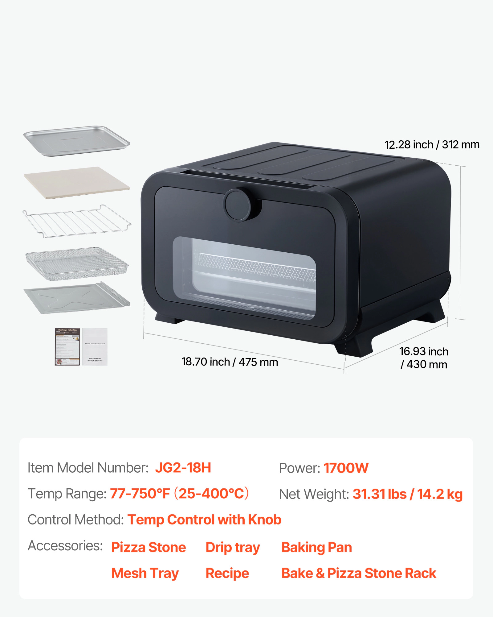 HONGGE Electric Pizza Oven Countertop Maker Stone Indoor Cooker
