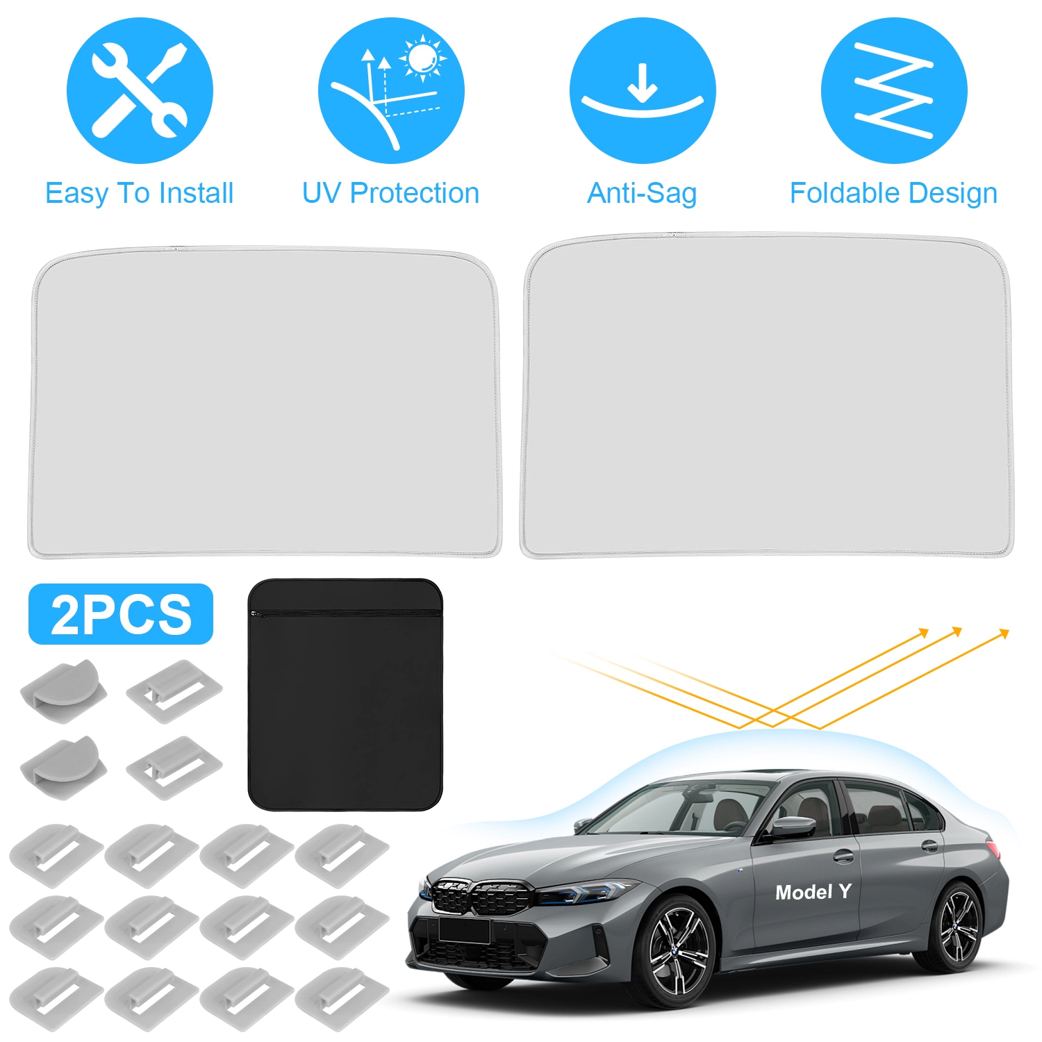 GBruno UV-Blocking Foldable Sunshade For Tesla Model Y