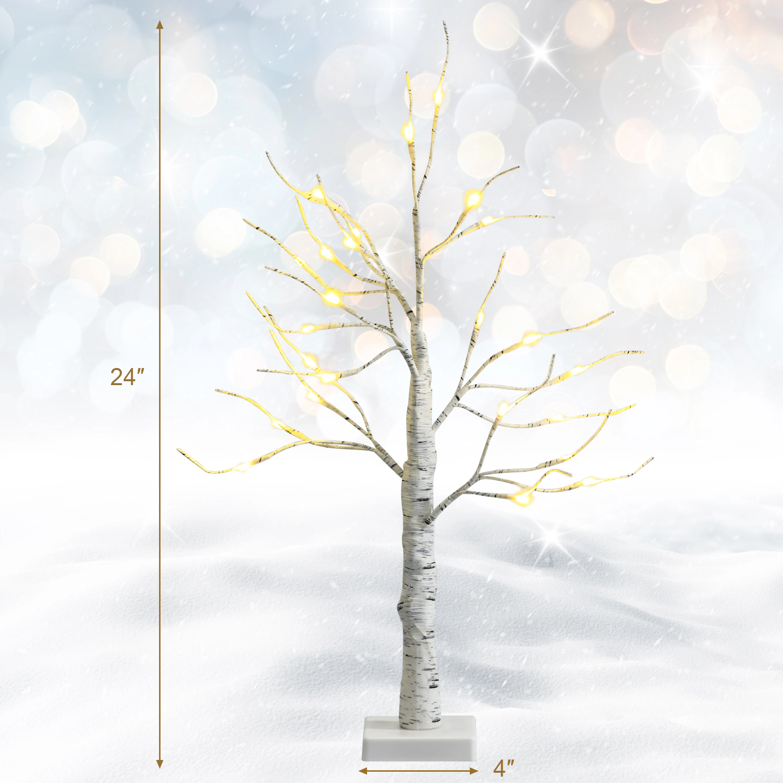 SlickBlue Set Of 2 Mini Artificial Birch Tree with Bendable Branches and Battery Operated LEDs