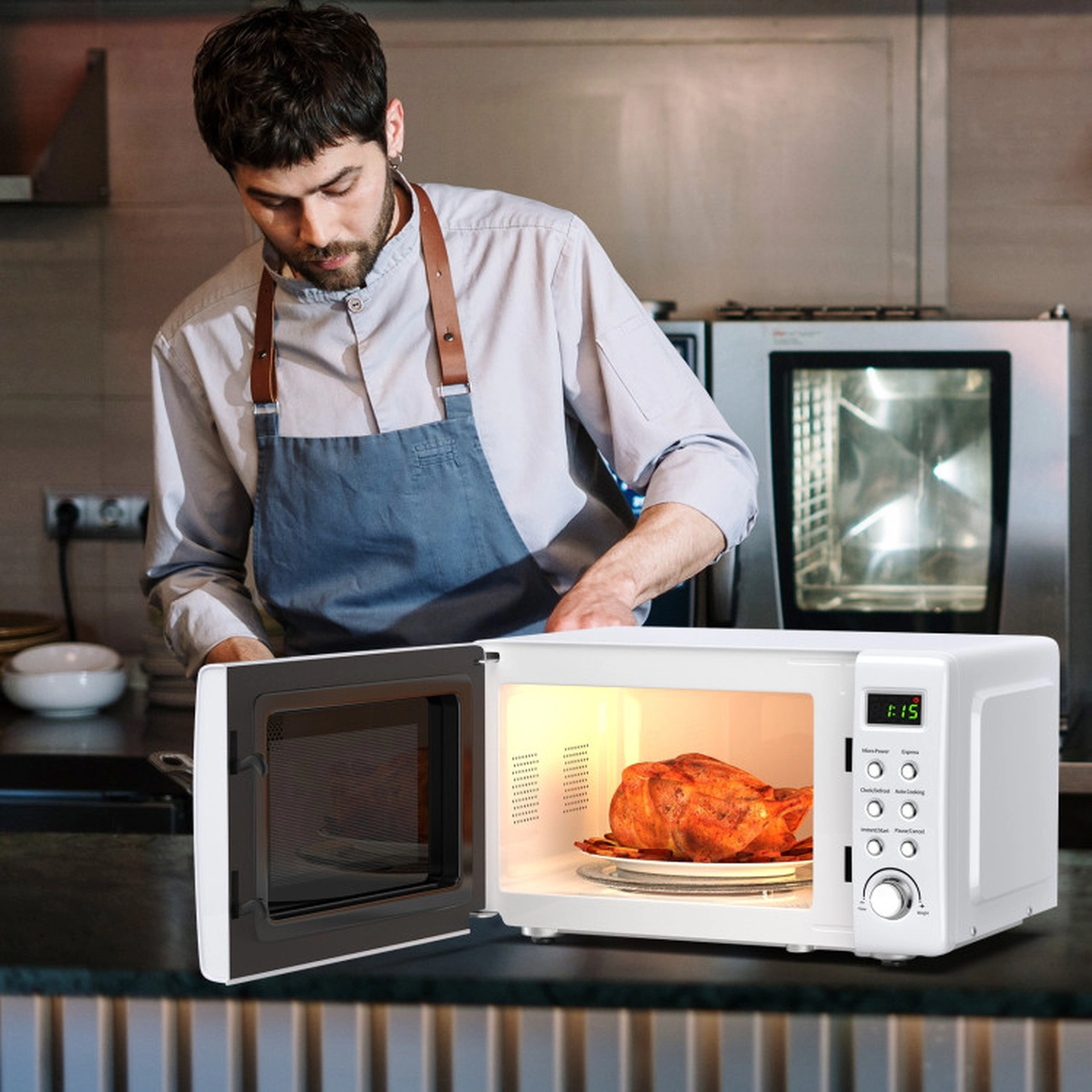 SUGIFT 700W Retro Countertop Microwave Oven 0.7-cu ft 5 Power Levels 8 Auto Menus Child Lock 18 x 14 x 10-in White