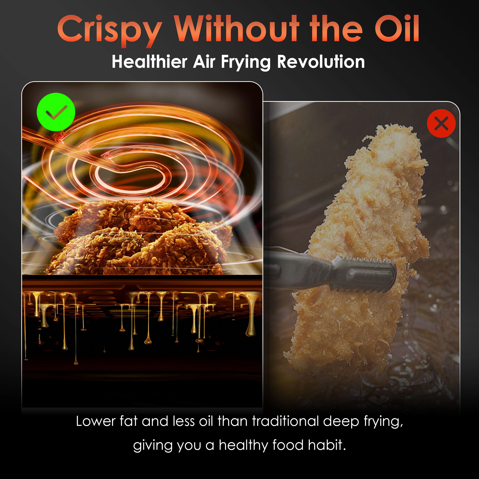 WHALL - 6QT All-Stainless Air Fryer, 8-in-1 Hot Oven with Digital LED Touchscreen & Visible Window