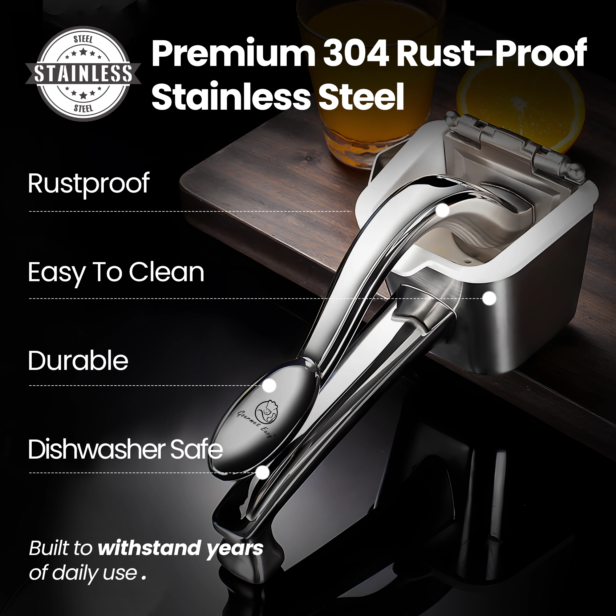 Gourmet Easy Lemon Juicer, Stainless Steel Orange Juicer, Portable Manual Juicer