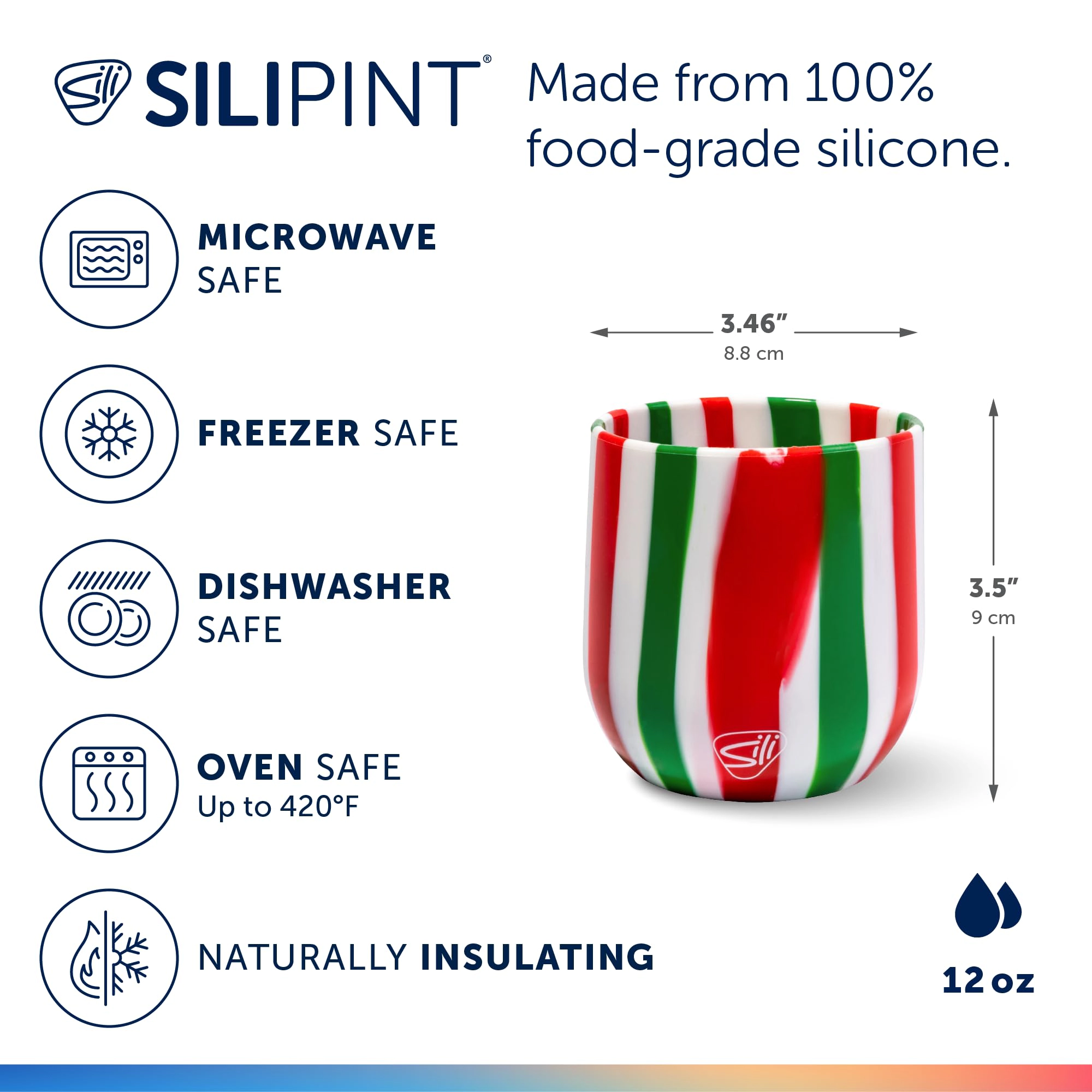 Silipint Silicone 12 oz Candy Cane Collection Wine Tumbler