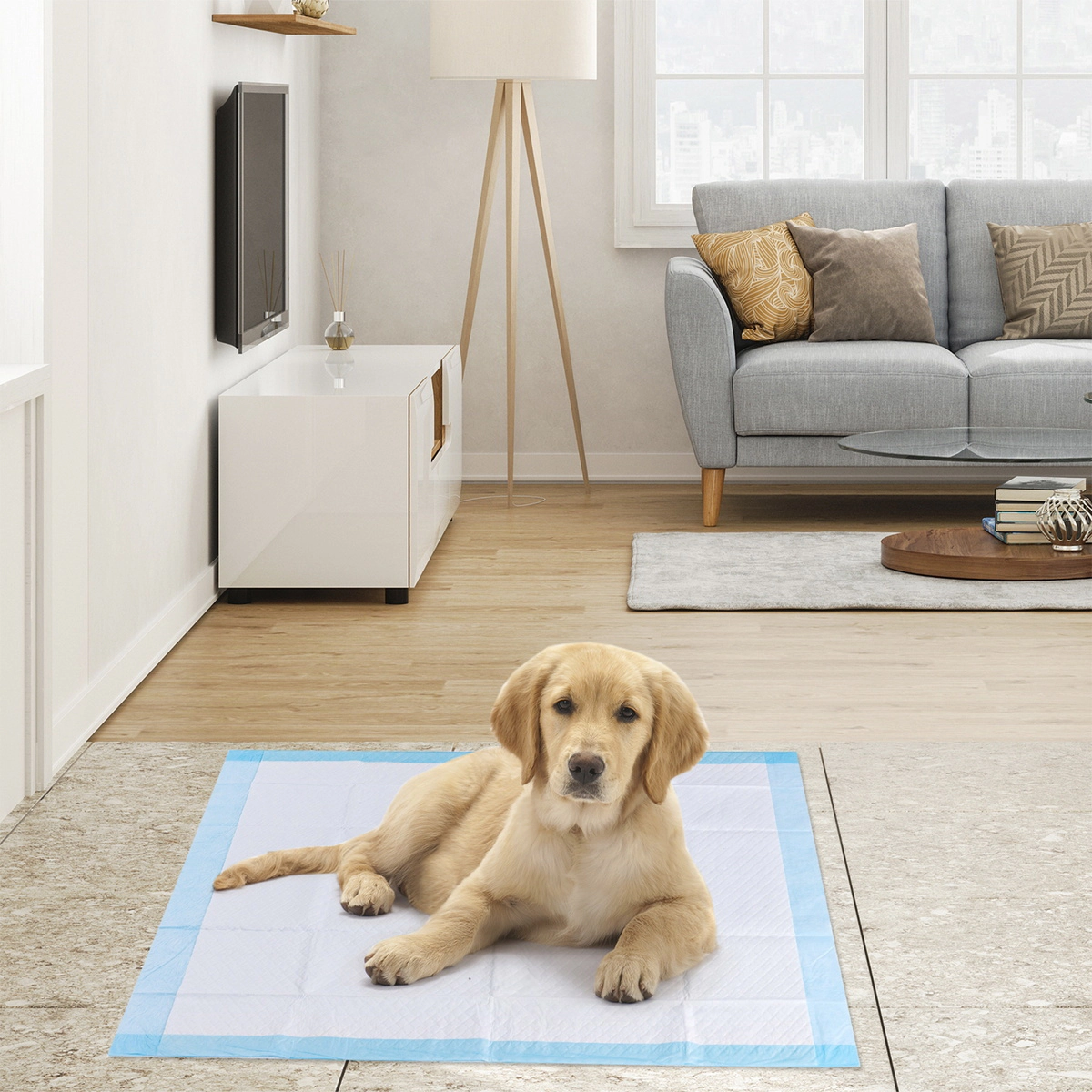 SUGIFT 5-Layer Absorbent Pet Training Pad Pet Bed Protector 30 x 30 in M Size 150-Count Disposable Pee Pads Blue+White
