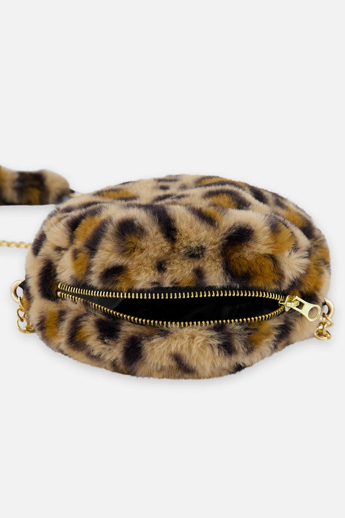 Deux par Deux Girls Faux Fur Leopard Print Round Shoulder Bag