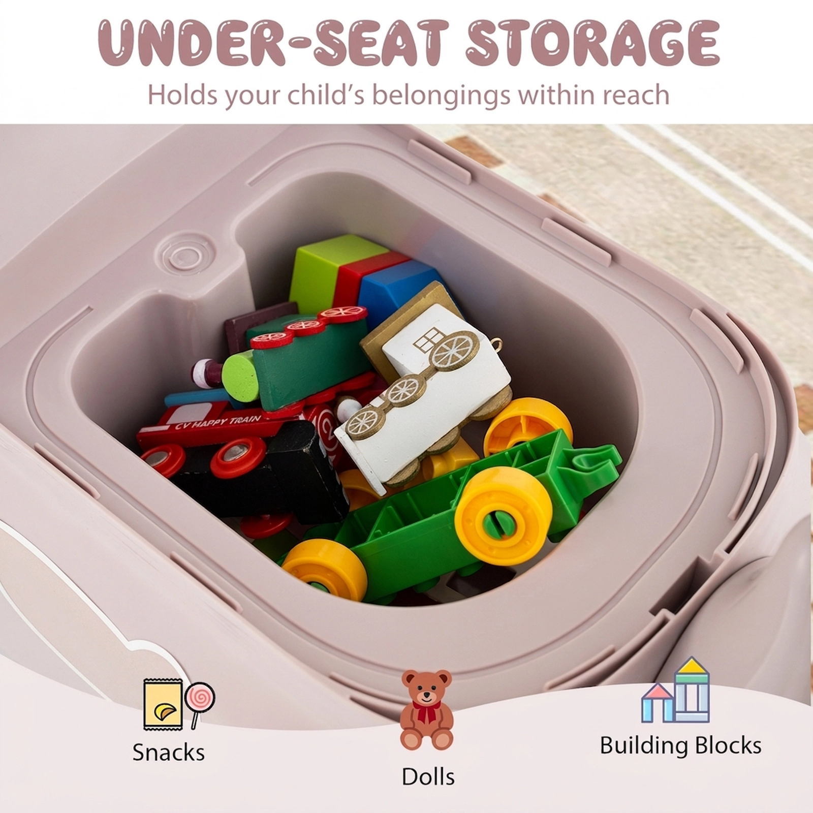 Toddler Ride on Sliding Car Pink Under Seat Storage LED Lights 6 Sounds Push-Along Walker 18 Months+ 55-lb Capacity