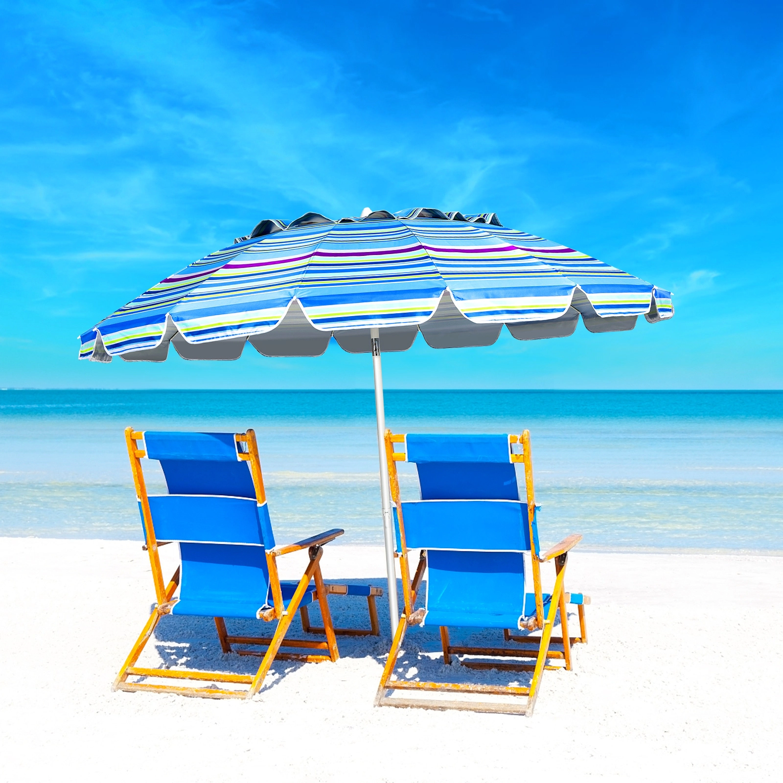 SUGIFT 8ft Portable Beach Umbrella with Sand Anchor and Tilt Mechanism Blue