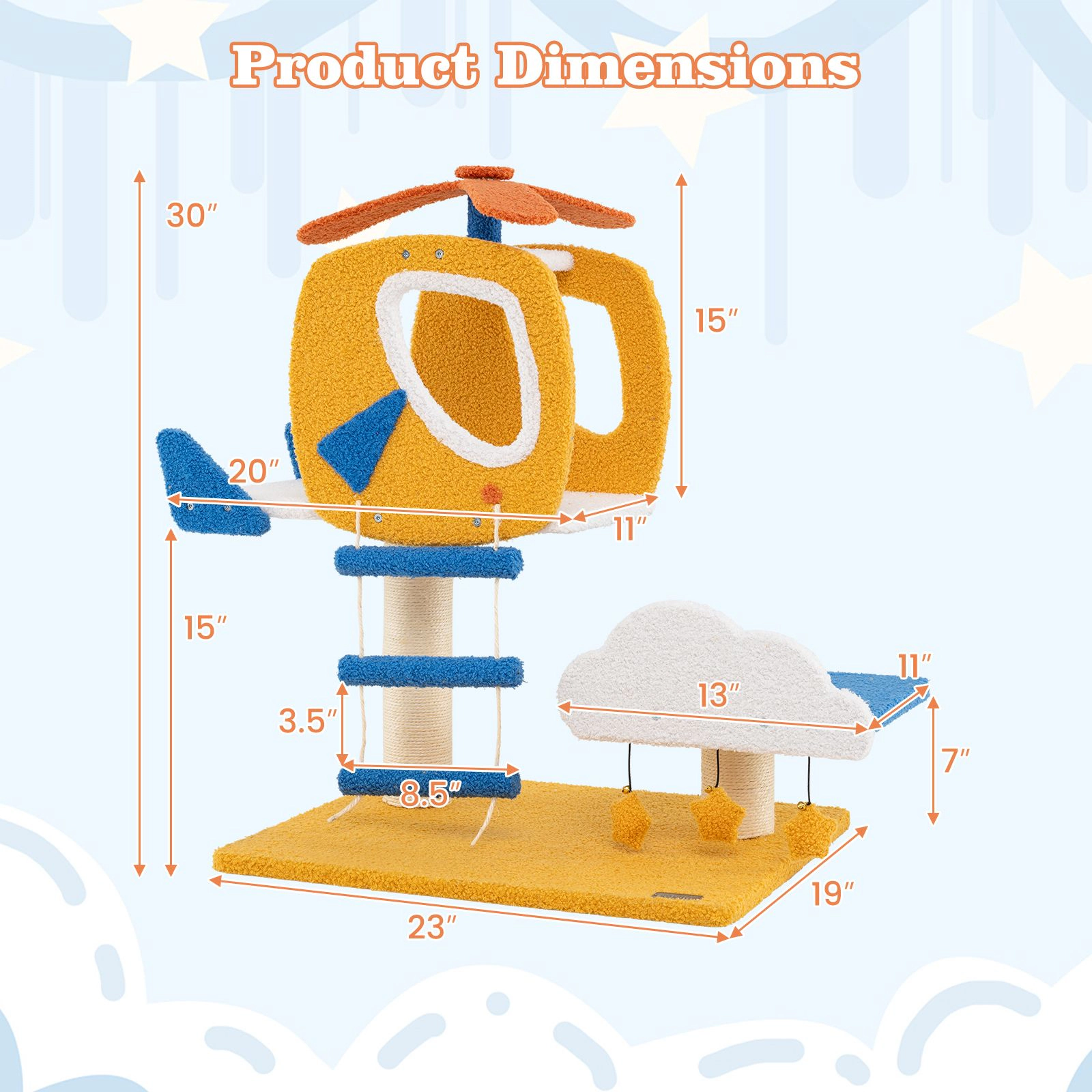 SlickBlue 30" Aviation Cat Tree with Helicopter Perch & Scratcher