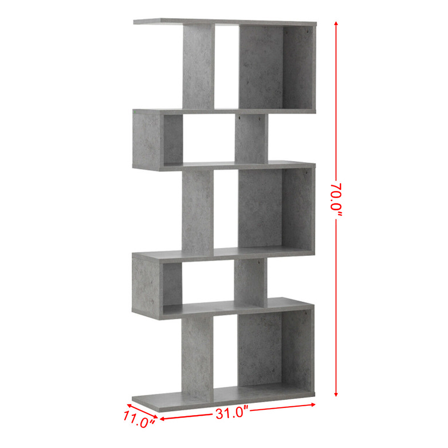 Hivvago Modern Wooden S Shaped Bookshelf with Five Open Compartments