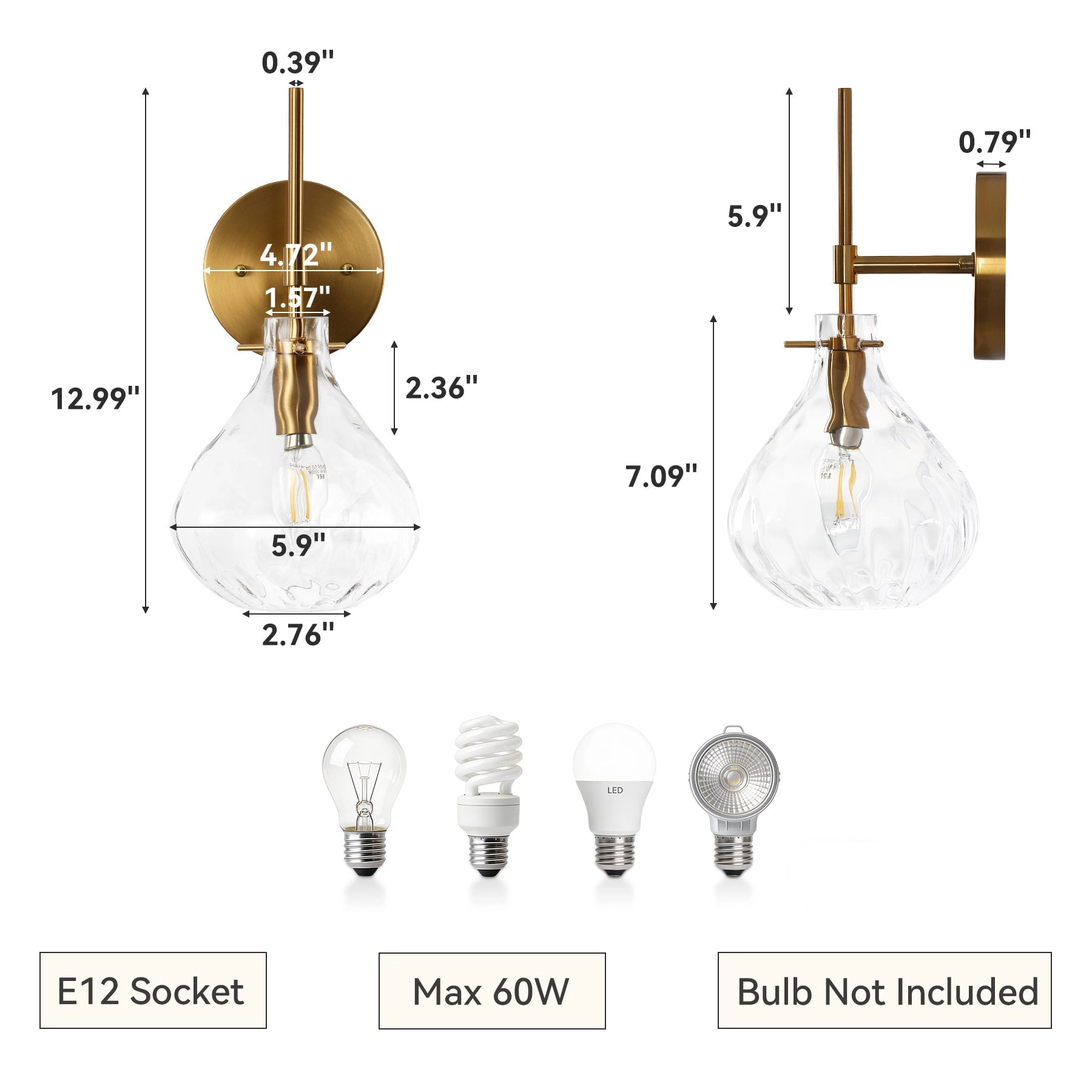 Tribesigns Set of 2 Clear Glass Shade Modern Wall Sconces